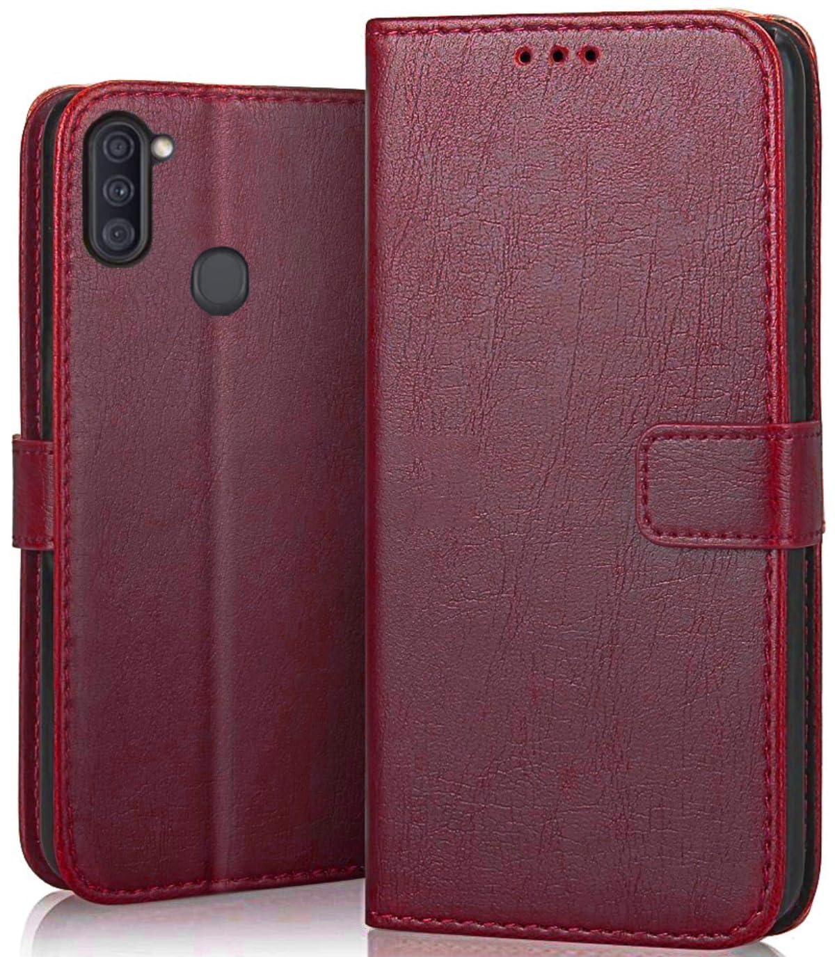 SHINESTAR Samsung Galaxy M11 Flip Back Cover | PU Leather Flip Cover Wallet Case with TPU Silicone Case Back Cover for Samsung Galaxy M11- Red
