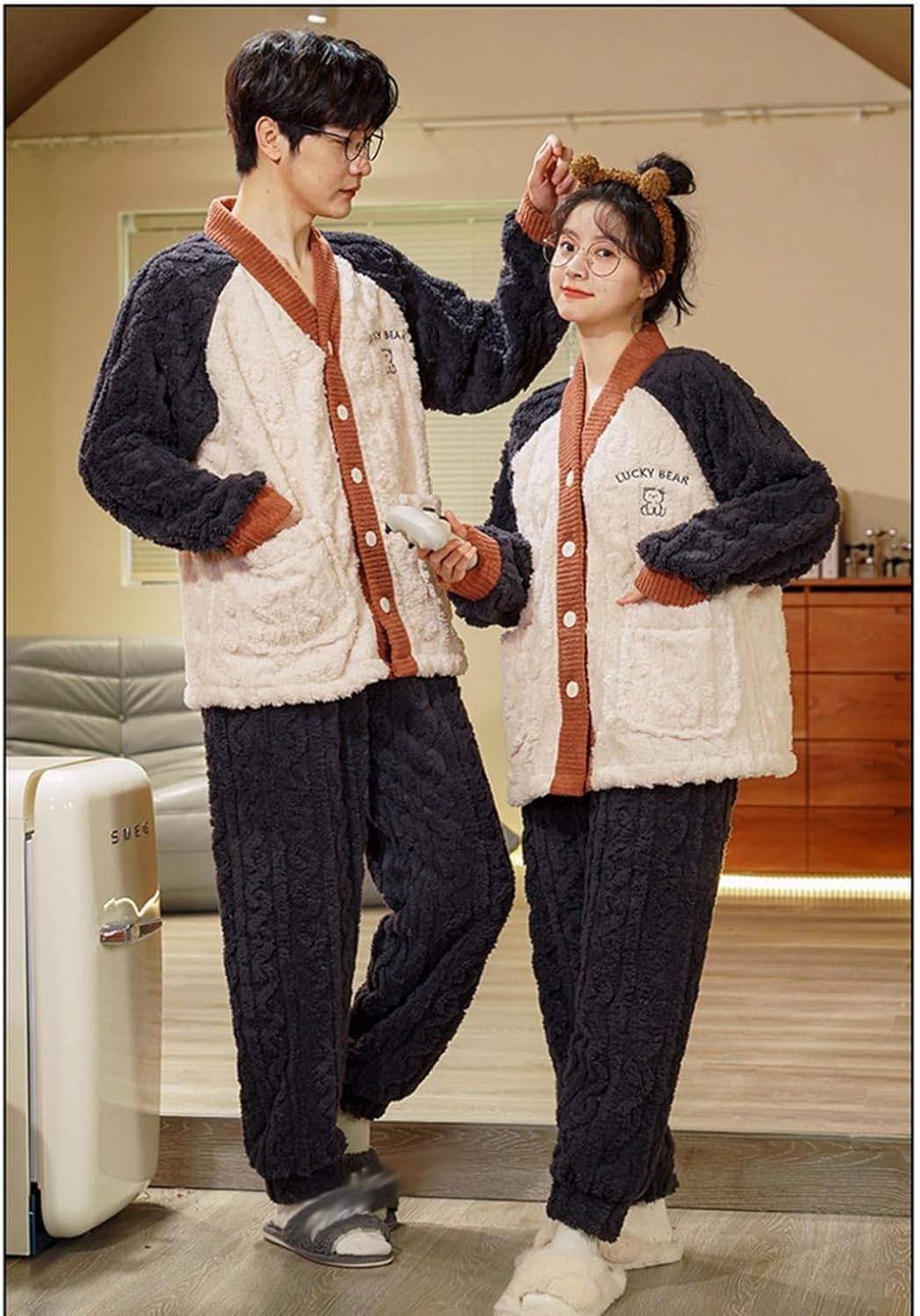 [ＢＡＧＡＤ] ネルパジャマ レディース メンズ ルームウェア 寝間着 上下set 防寒着 暖かい 寝巻き シンプル 厚い ふわもこ