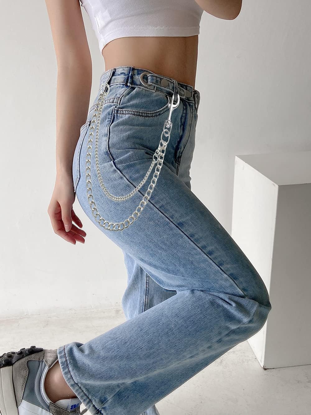 JKJF Punk Jeans Chains Hip Hop Pants Chain Multi Layer Waist Chain Heavy Thick Pocket Chains for Women Men Girls Boys Unisex – Silver Style 5 - Image 6