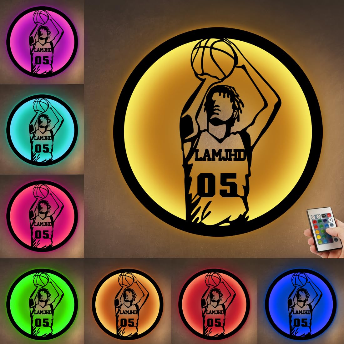 Personalized Basketball Player LED Sign, Custom Name Basketball Player Light up Sign 16 Colors Basketball Player Metal Wall Decor Lamp for Bedroom Birthday Christmas Gifts for Basketball Player