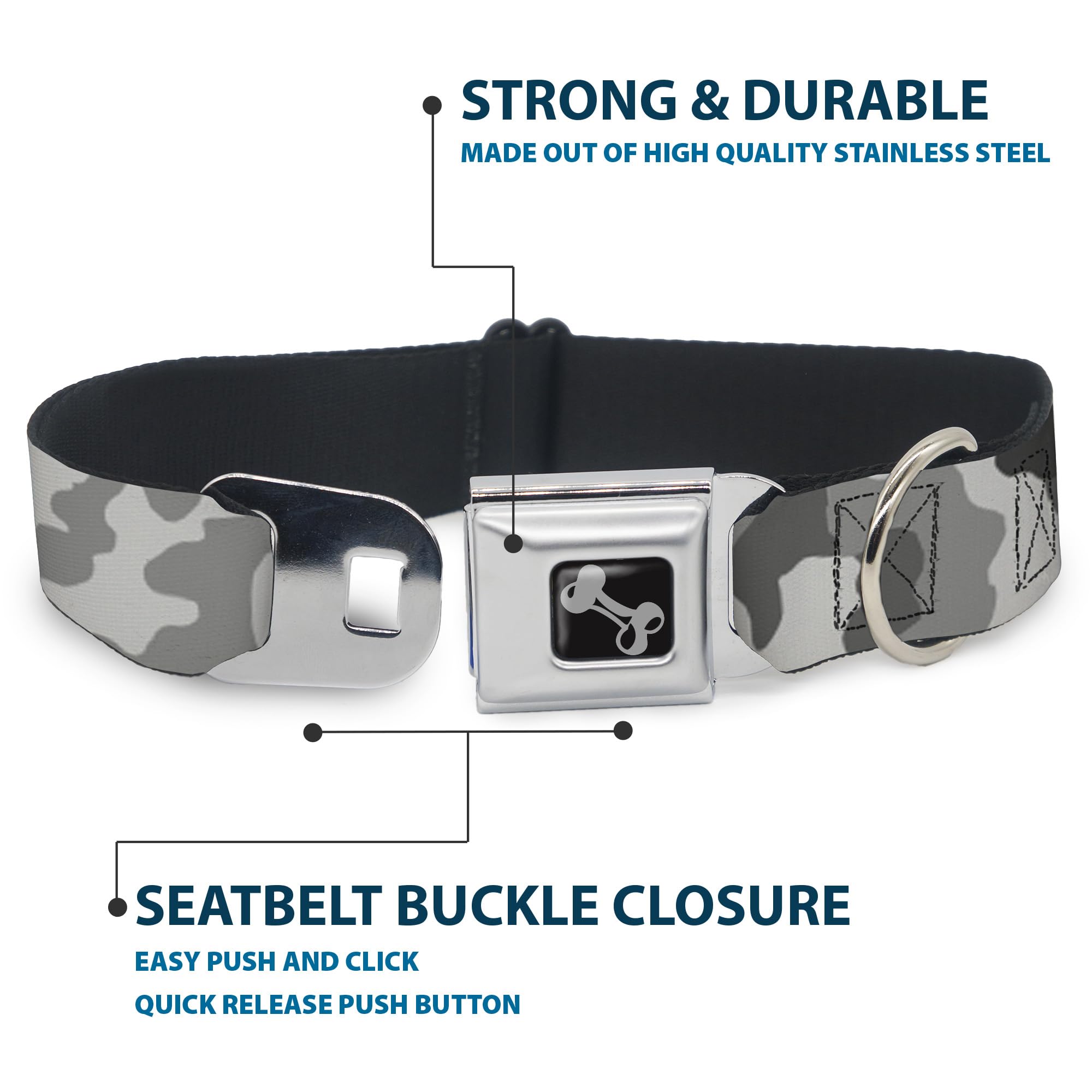 Buckle-Down Obroża dla psa z klamrą pasa bezpieczeństwa - biały moro - szerokość 3,8 cm - pasuje na szyję 45-81 cm - L