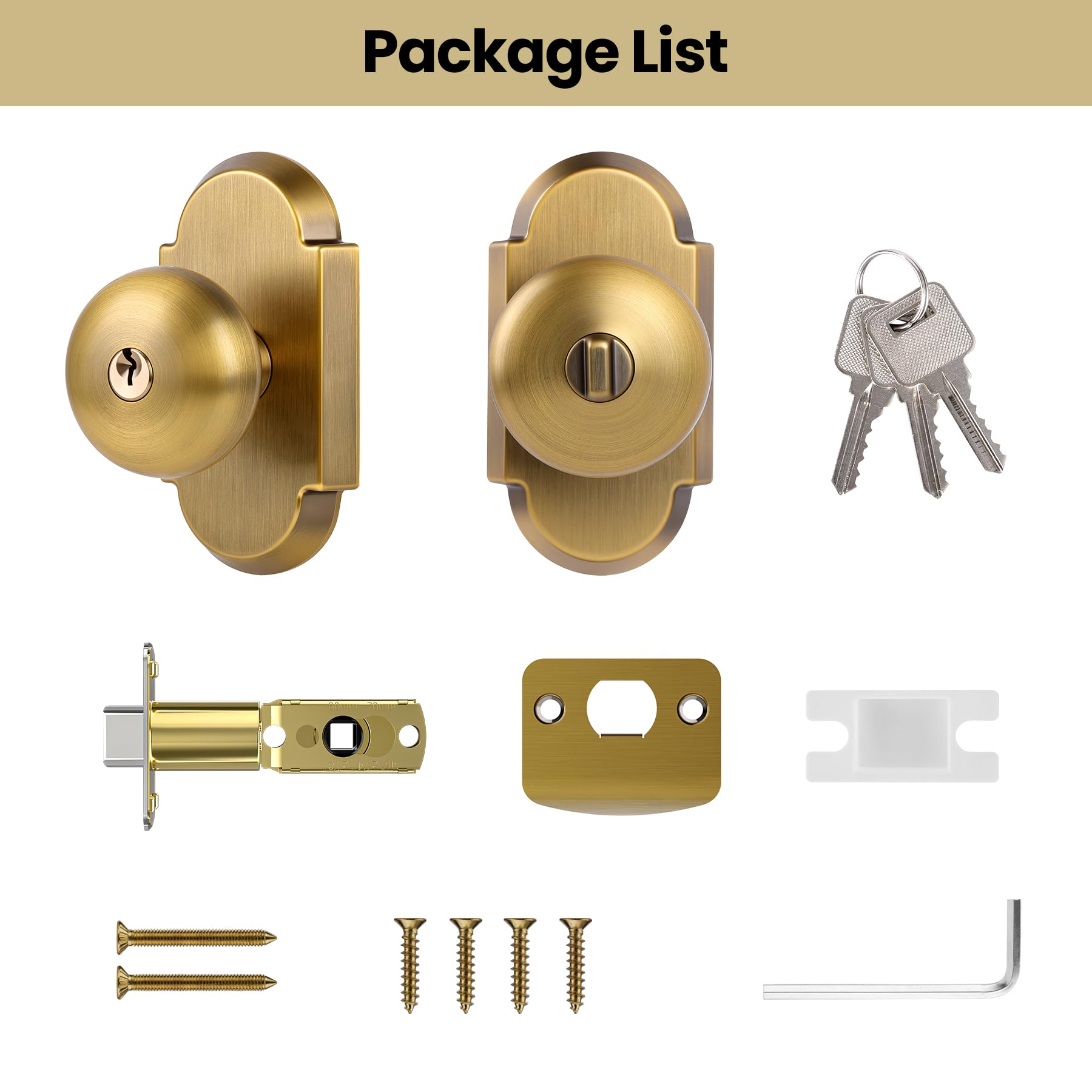 Antique Brass Entry Door Knob with Key Lock -7