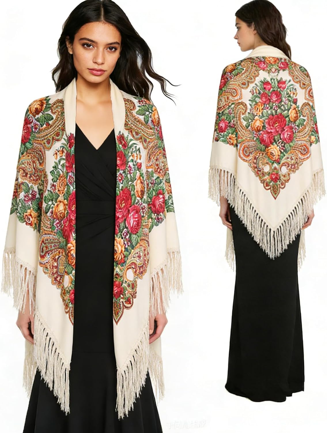 SmilerSmile Extra Large Russian Style Muffler Scarf XL Floral Print Pashmina Shawl Oversized Poncho Wrap for Women