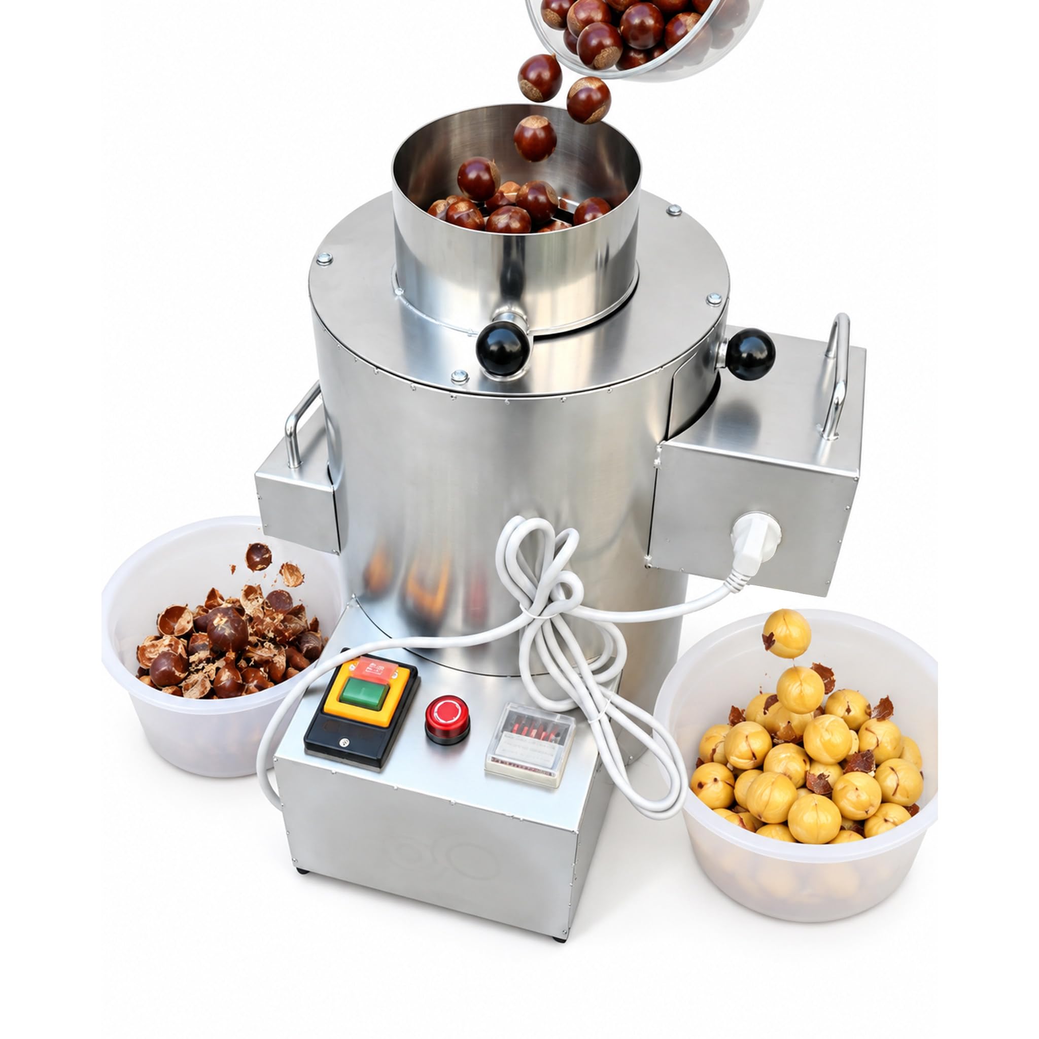 Machine À Éplucher Les Châtaignes Électrique 550W,Éplucheuse De Châtaignes Pro,Minuterie Réglable,Acier Inoxydable,Pour Adapter Le Rythme De Travail Aux Petites,Moyennes Ou Grandes Quantités 18blades
