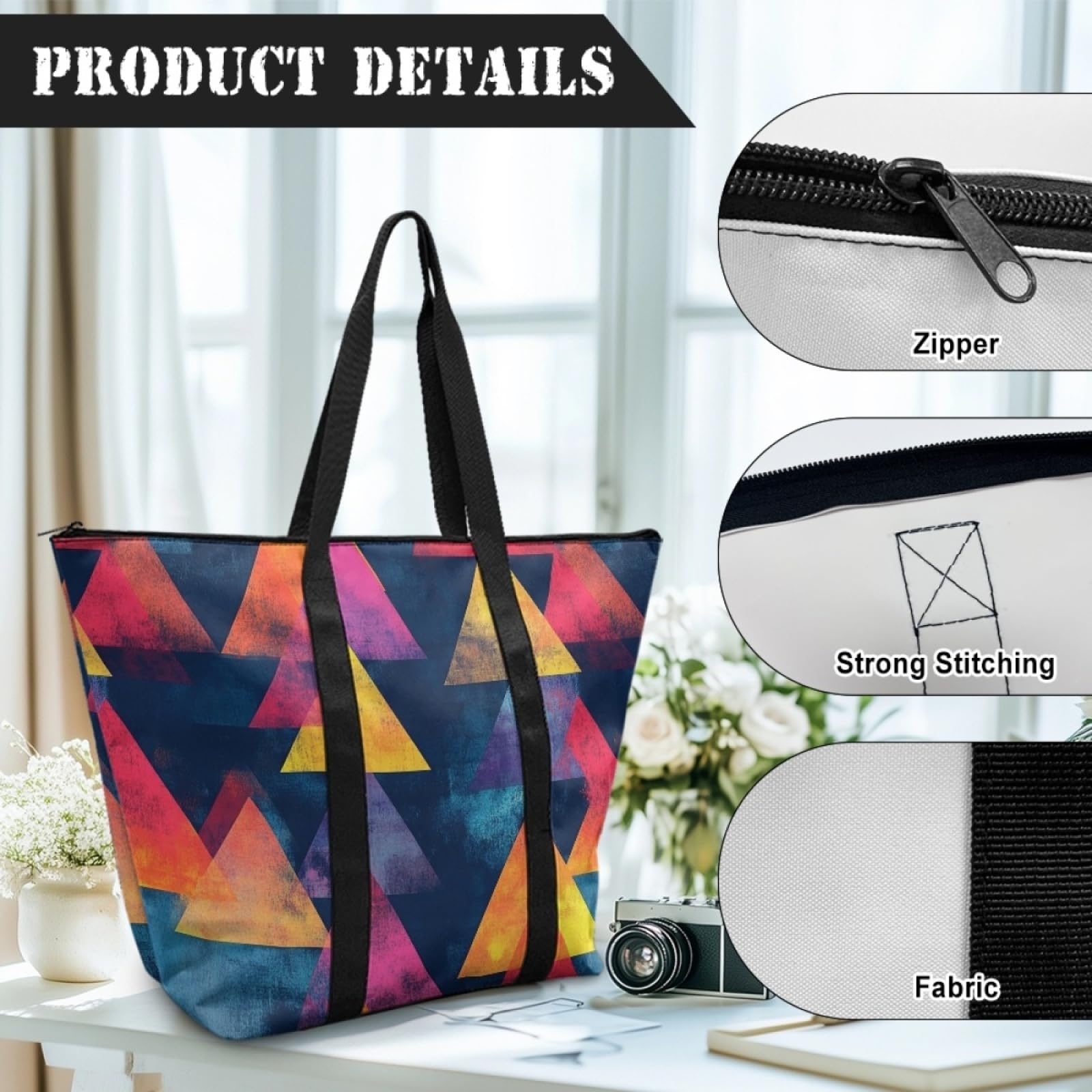 Tote Bag Tela Bolsa Tela Poliéster Bolsa Compra Plegable Bolso de Mano de Mujer Reutilizable Totebag Playa Cremallera Duradero Bolso Viaje