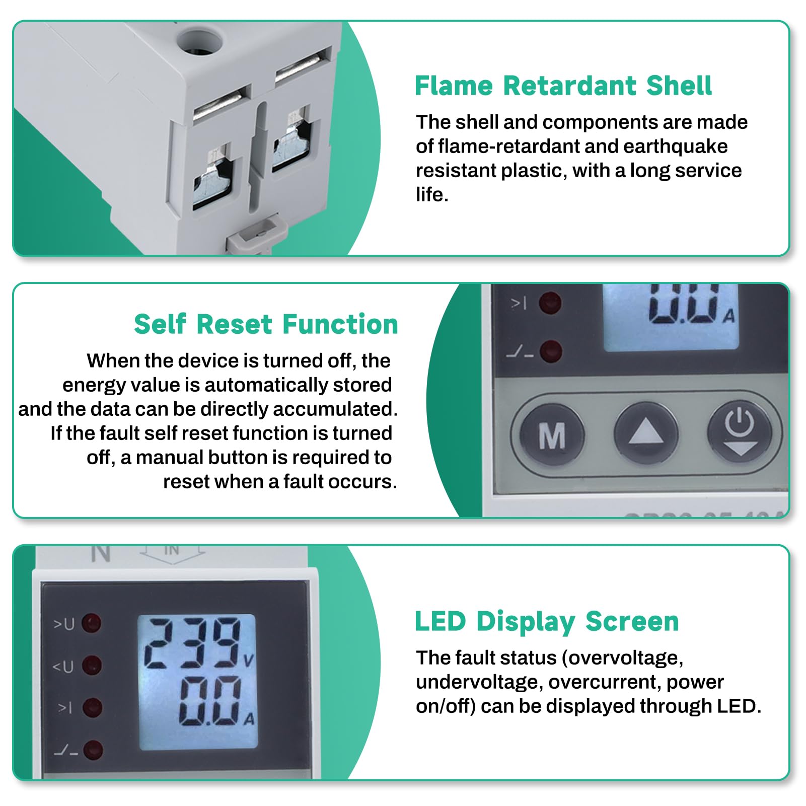 40A stabilizzatore di tensione 220V scaricatore di sovratensione magnetotermico contatore energia elettrica 2P con Funzione di autoreset Sovratensione/sottotensione e sovracorrente (GPS8-05-U)