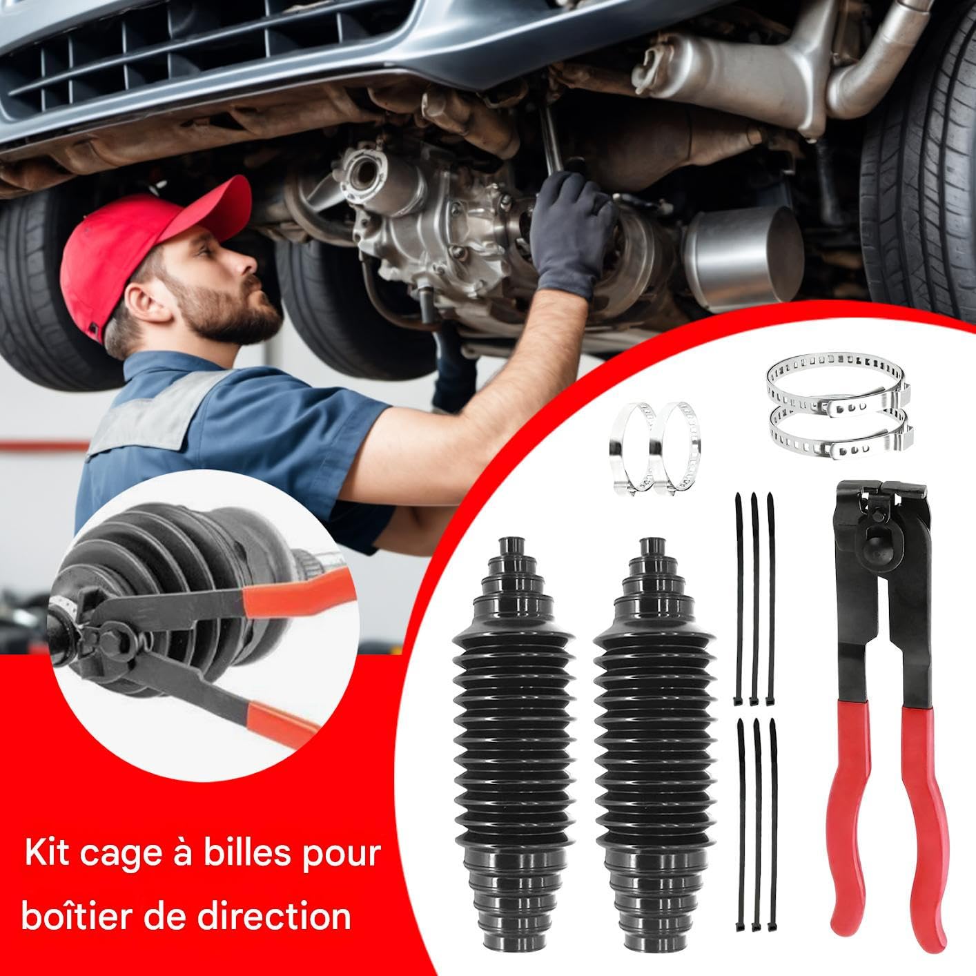 Soufflets De Crémaillère Et Biellette De Direction | 2 Pièces Universelles Anti-Poussière Accessoires Automobiles - Jeu De Soufflets Pour Rotules Intérieures - Pour VUS Camion Camping-Car Hiver Temps
