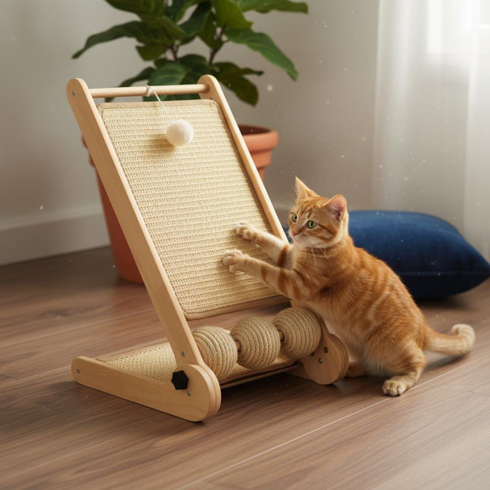 Jiuvaso Tiragraffi per Gatti Tiragraffi Tavola Pedana Rifugio con Superficie in Sisal Resistente All’usura Cornice Pieghevole a L Adatto per Appartamento Salone Camera Angoli