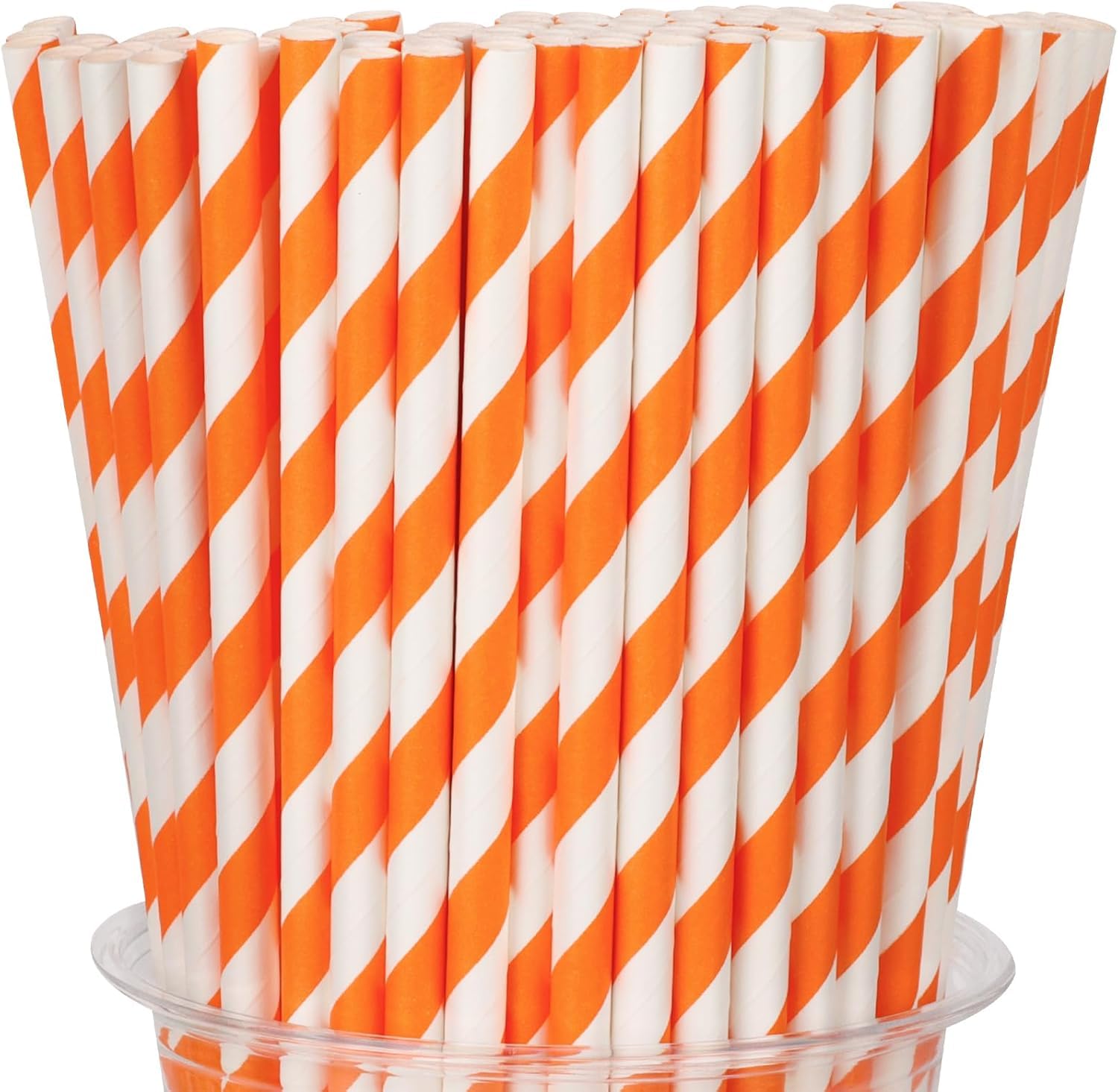 PARTY HONCHOOS Orange Biodegradable Striped Paper Straws, Disposable Drinking Straws for Birthday Carnival Summer Pool Party Wedding Baby Shower Halloween Christmas Party Decoration Supplies 25 pcs-image-4