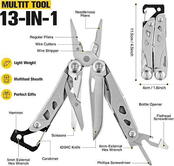 Multitool Pliers, 13 in 1 Multipurpose Plier with Carabiner