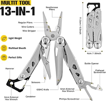 Multitool Pliers, 13 in 1 Multipurpose Plier with Carabiner