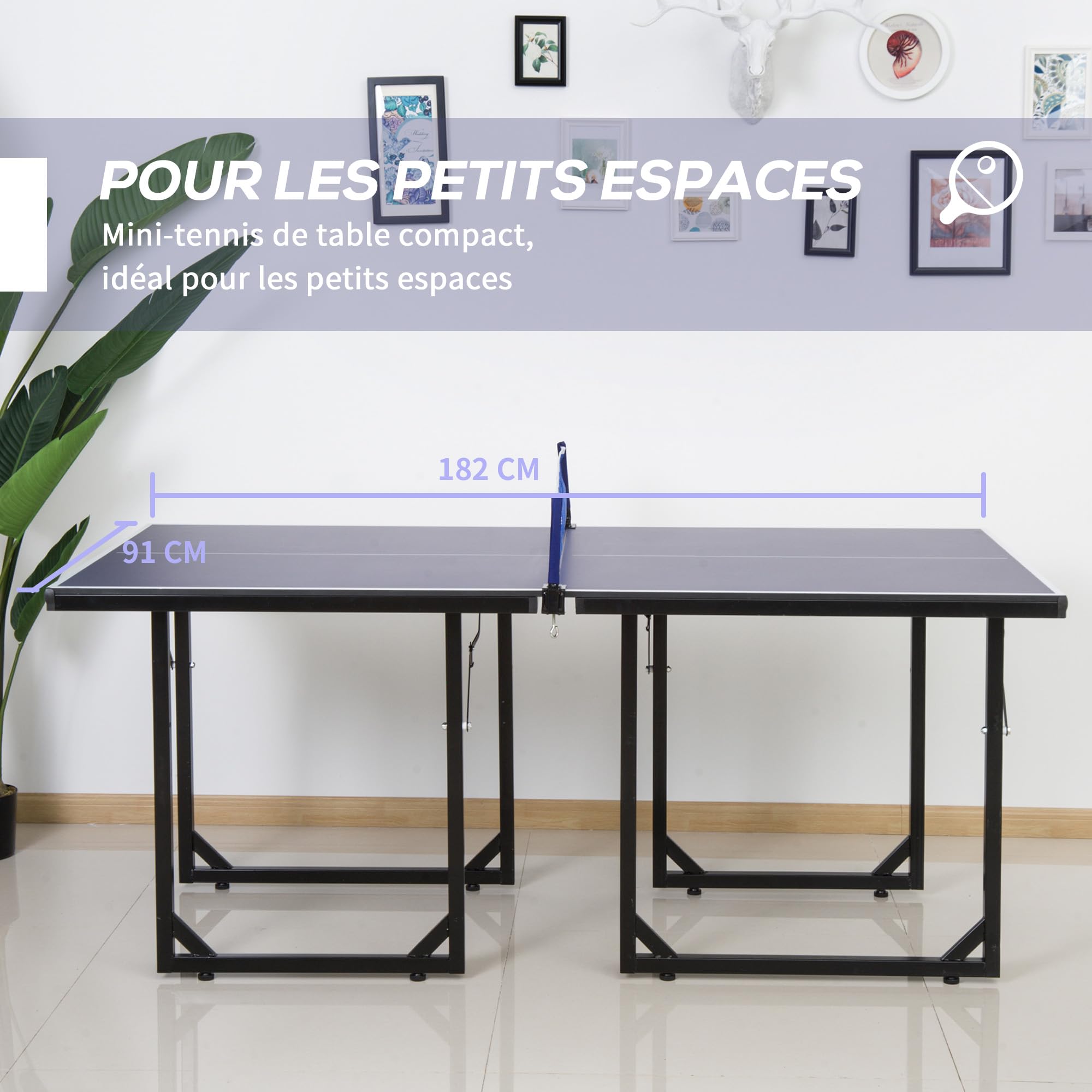 HOMCOM Table de Tennis de Table, Table de ping-Pong avec Filet, se transforme en 2 Tables, Taille Moyenne, Pieds Pliables, 182 x 91 x 76 cm Bleu