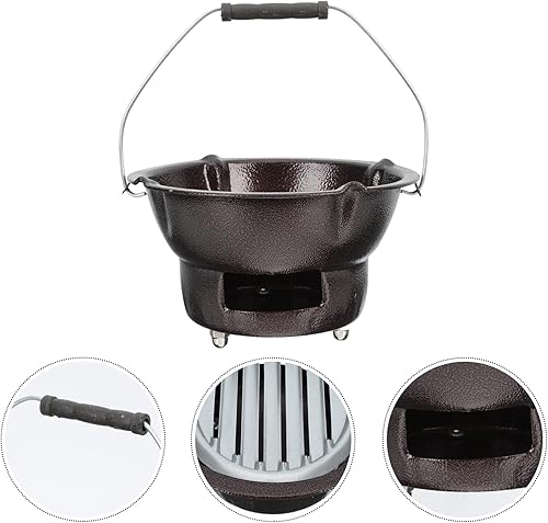 Miniatura 5 de Happyyami Parrilla de carbón portátil de hierro fundido barbacoa de carbón de mesa Estufa de parrilla portátil Quemador de barbacoa 1 juego de café