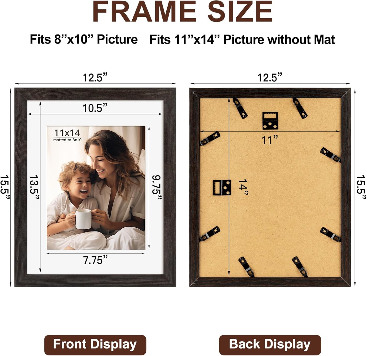 11x14 Picture Frame with Mat for 8x10, Set of 4 Wood Grain 11 x 14 Frames for Horizontal &Vertical Wall Mounting (4 Pack,Multicolour)