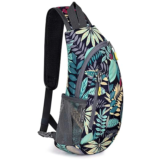 G4Free Sling Bags Men and Women Shoulder Backpack Small Cross Body Chest Sling Backpack (Blue Leaf)