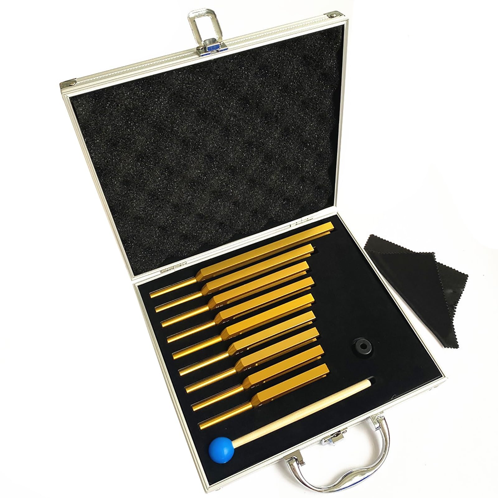 Set professionale di diapason Chakra - Confezione da 9, strumento a percussione curativo del suono con custodie resistenti, ideale for la messa a punto della meditazione yoga Biofield (Color : Gold)