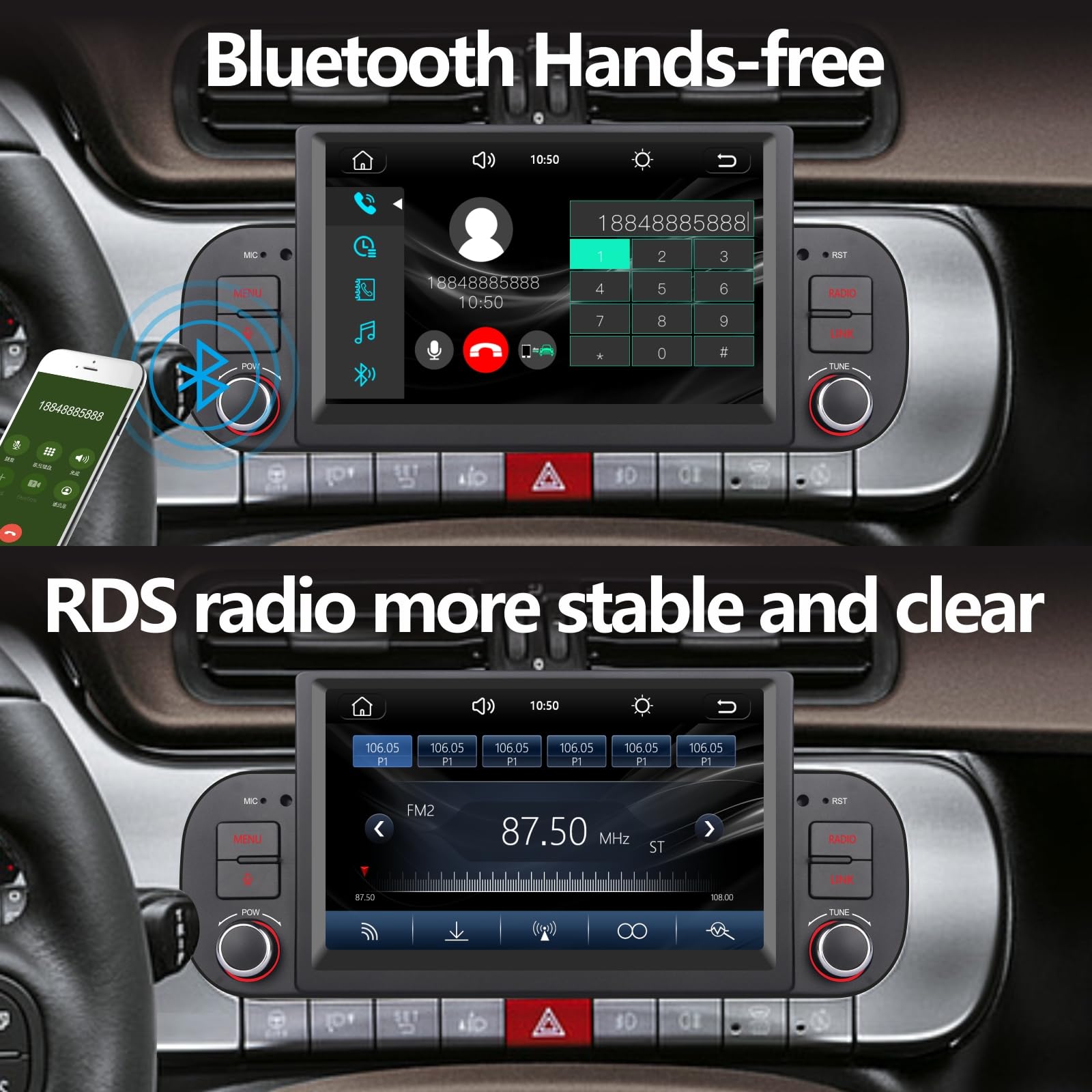 Autoradio Fiat Panda 2013-2020 Display Touch Screen Linux, Wireless CarPlay Android Auto, Avvio Veloce, AM FM RDS Mirror Link Bluetooth 5.0 DSP Canbus