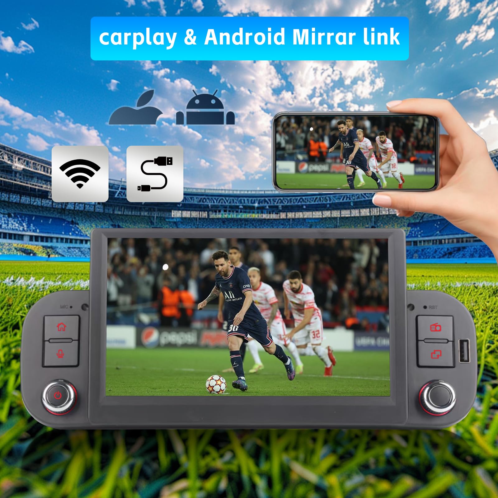 Autoradio per FIAT Panda 2013-2020 con schermo touchscreen USB Bluetooth FM/AM Linux Sistema doppio din stereo auto con Carplay wireless/Android Auto