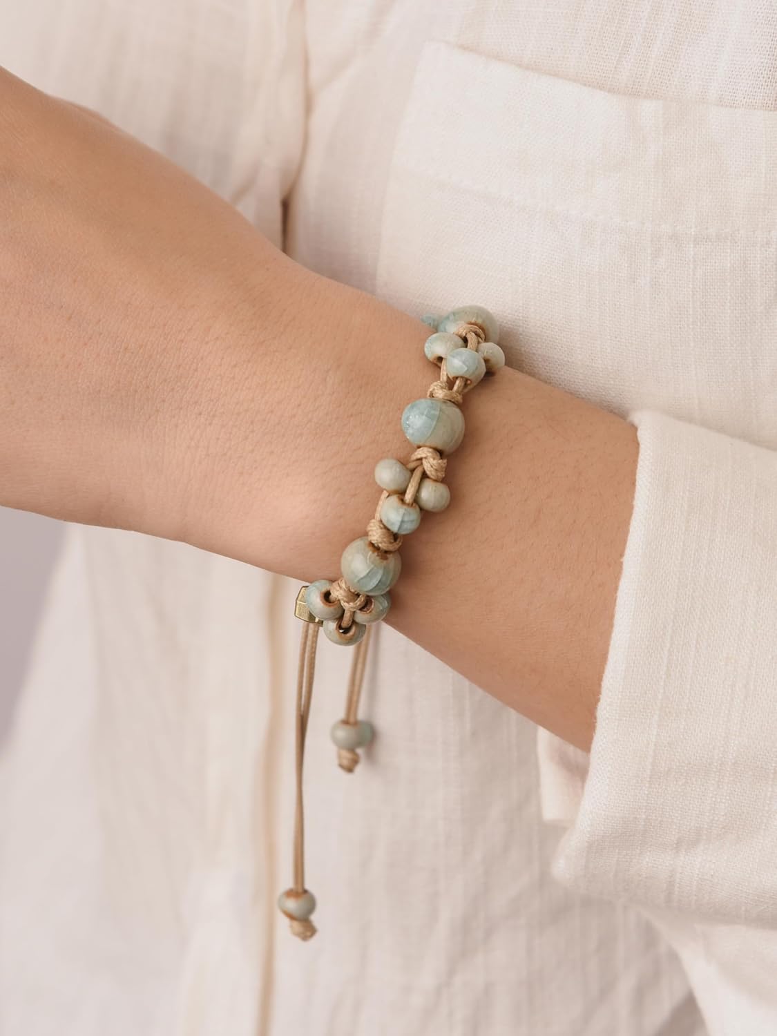 MINACHI Retro Ceramic Handmade Women's Gift Bracelet Braided Adjustable Rope Bracelets Bohemian Created Turquoise Tone Bracelets For Women Ladies - Image 4