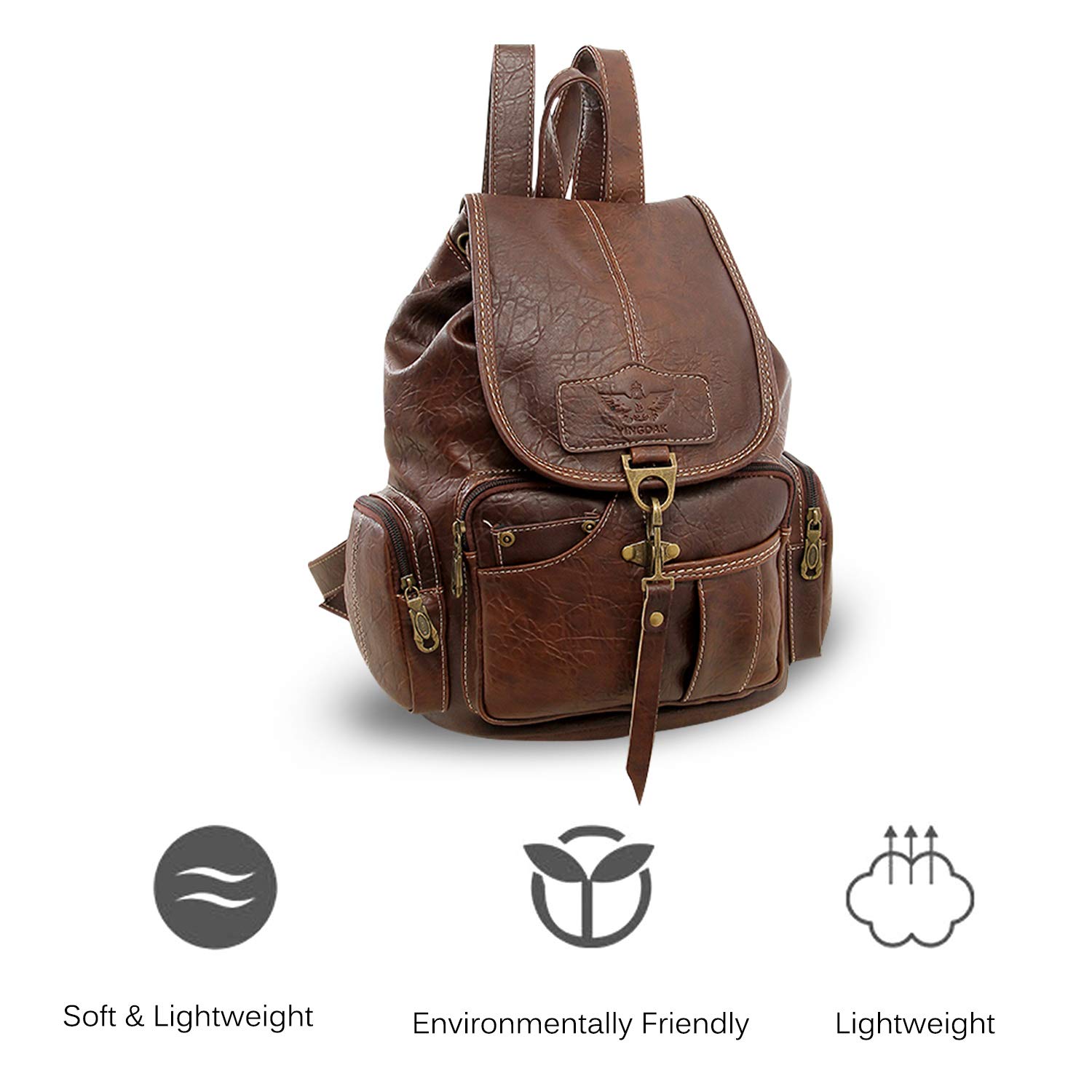 FANDARE Retro Rucksäcke Schulrucksack Schultasche Wasserdicht Schulranzen Damen Herren Teenager Backpack Tagesrucksack Reise Daypacks für Uni Büro Alltag Freizeit Campus Wandern PU Dunkel Braun