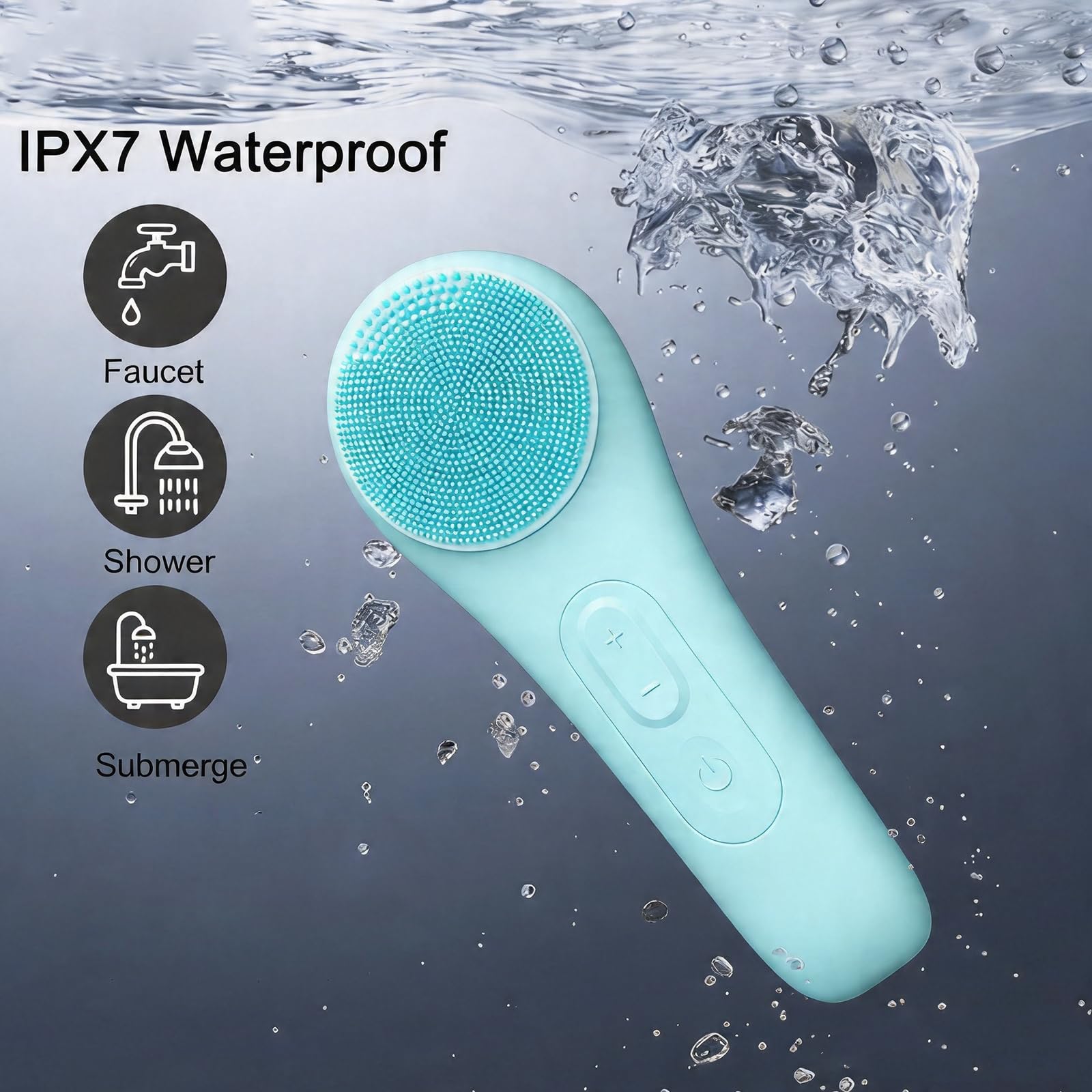 Silikon-Gesichtsreinigungsbürste, 500 mAh, wiederaufladbarer Gesichtsschrubber, IPX7 wasserdicht, elektrischer Gesichtsschrubber mit 5 einstellbaren Stufen, für Tiefenreinigung, Peeling und Massage