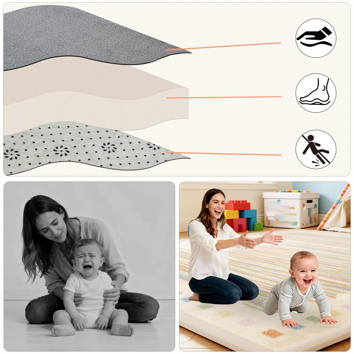 Tappeto Gioco Bambini Acolchado 2.5 cm Extra Spesso, Antiscivolo, Ideale per Pavimenti e Box Neonato, Palestra Neonati, Tappeto Tummy Time Neonati 120 x 120 cm
