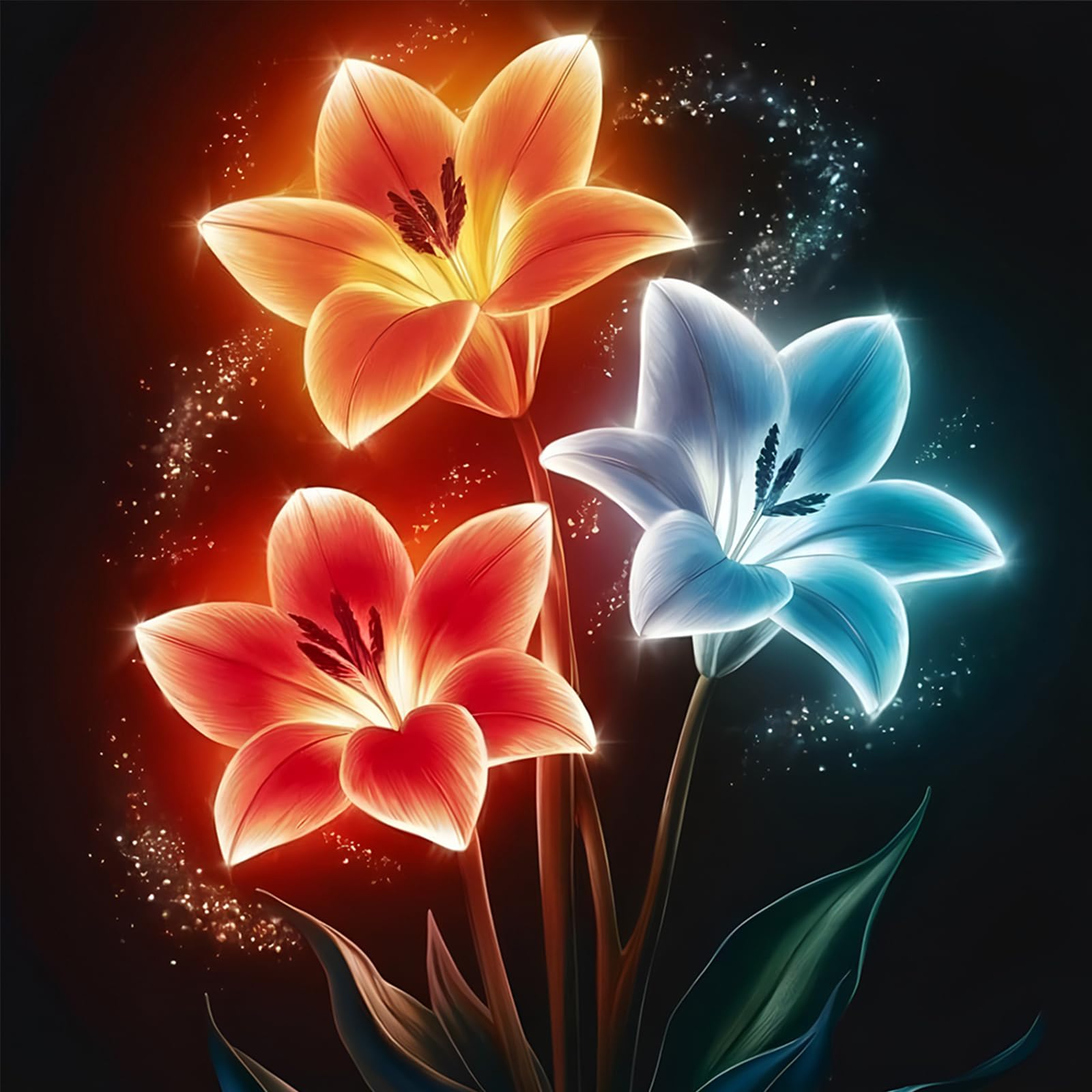 POETRYDRAW Neon Lily Full DIY 5D Round Drill Gem Art Diamond Art Painting Kits for Adults Beginner Home Wall Decoration Gift Diamond Art Paintings Picture Arts Craft 15.75x15.75in (Lily)