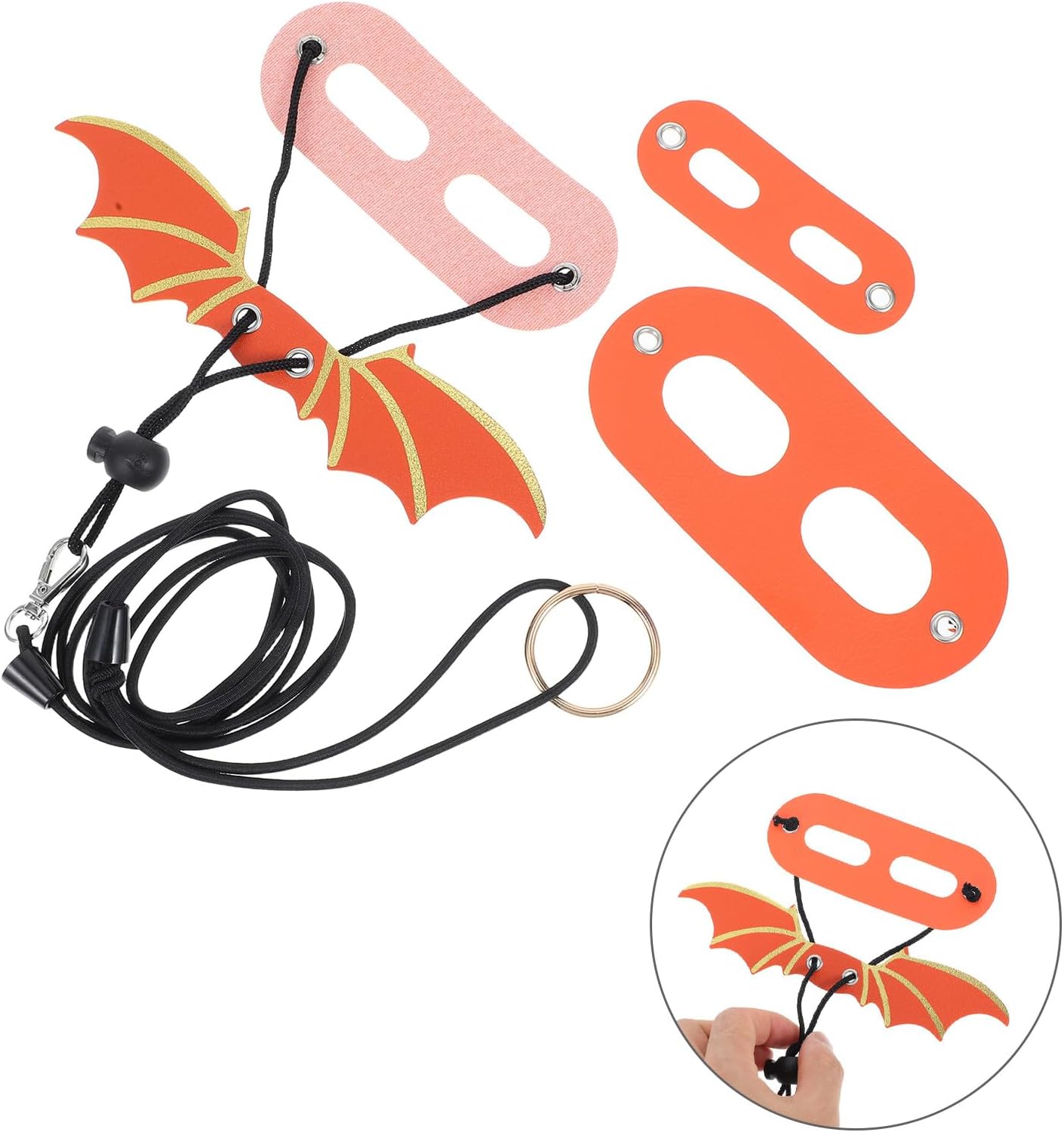 Adjustable Orange Reptile Lizard Harness Leash Set with Wing Design, Pu Material, Small Size for Outdoor Walking and Safety Control of Bearded Dragons and Small Pets