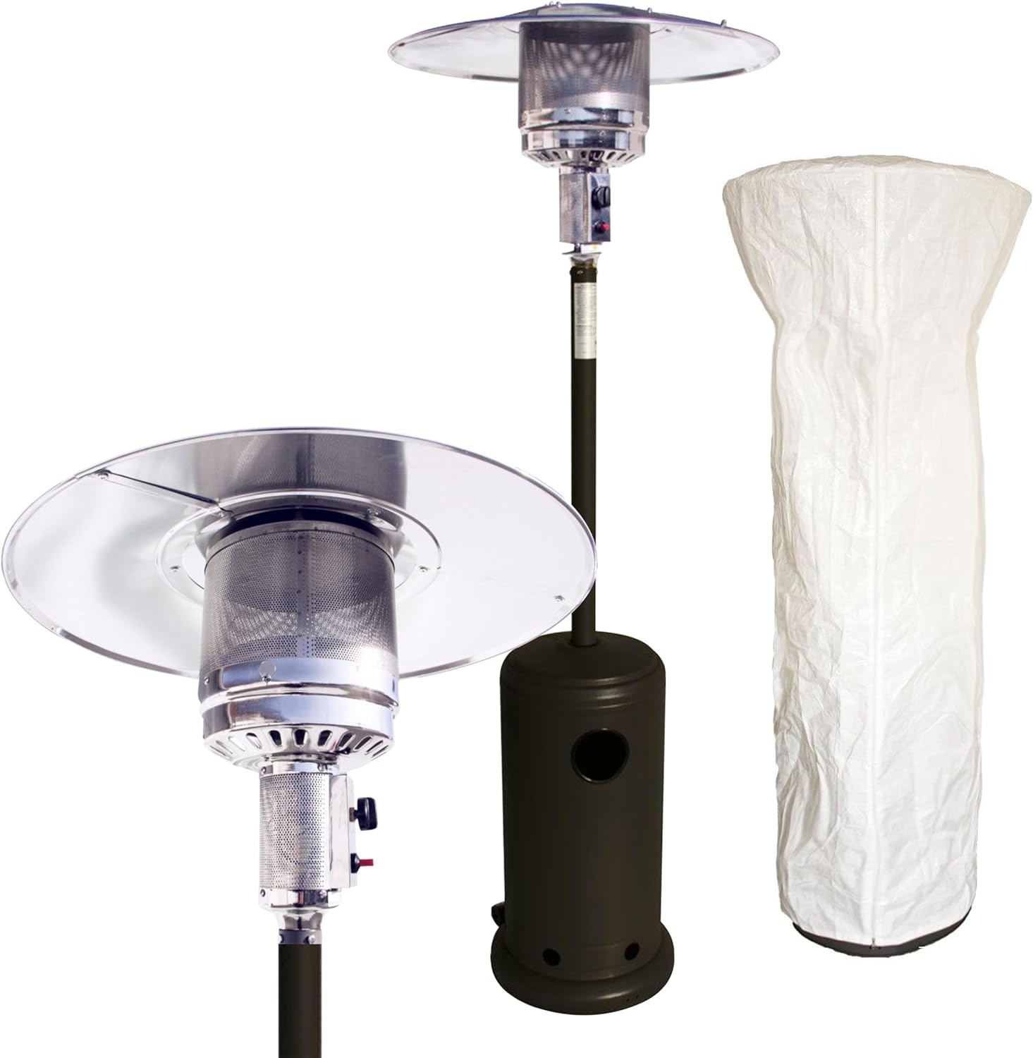 Lemodo Heizpilz 14 kW, Gasheizstrahler mit Piezo-Zündung, stufenlos regulierbar, mit Rollen, Umkippsicherung & weißer Abdeckhaube,