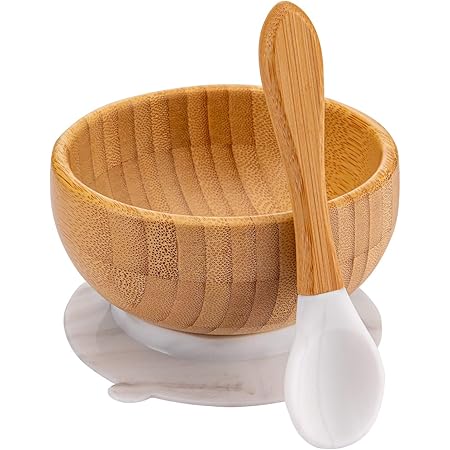 Amazon Wooden Teether ベビー食器セット 離乳食ボウル スプーン 吸盤付き ひっくり返らない 竹食器 赤ちゃん 幼児 子供 大人用 すくいやすい 約4cm シリコン ぴったり吸着 女の子 男の子 滑り止め 出産祝い ギフト プレゼント おしゃれ 人気 マーブル プレート