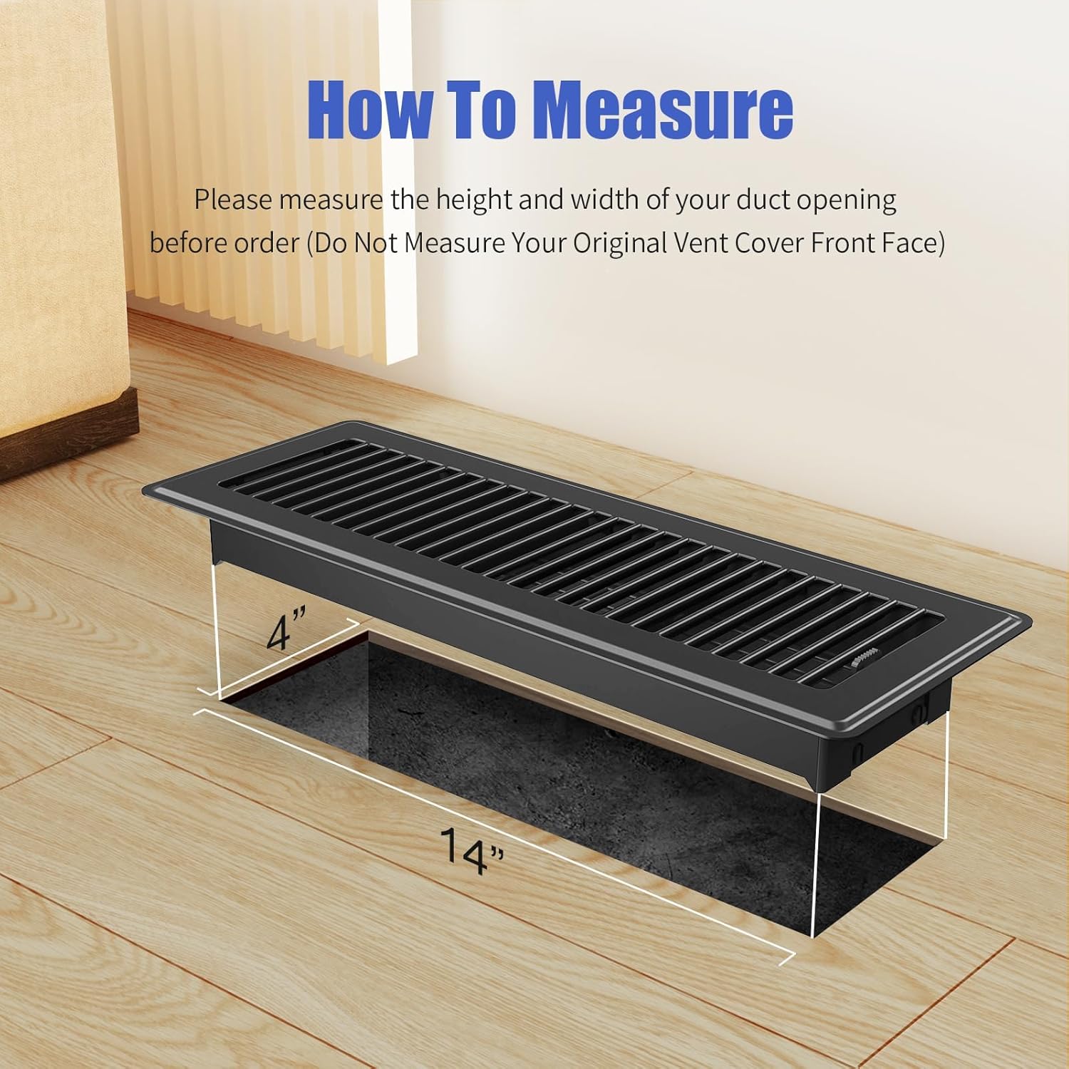 4x14 Floor Register 6-Pack, Heavy Duty Steel Walkable Vent Covers for Home Floor, Adjustable Quiet Airflow Vent Grill, Rust-Proof Black 14x4 Floor Vents
