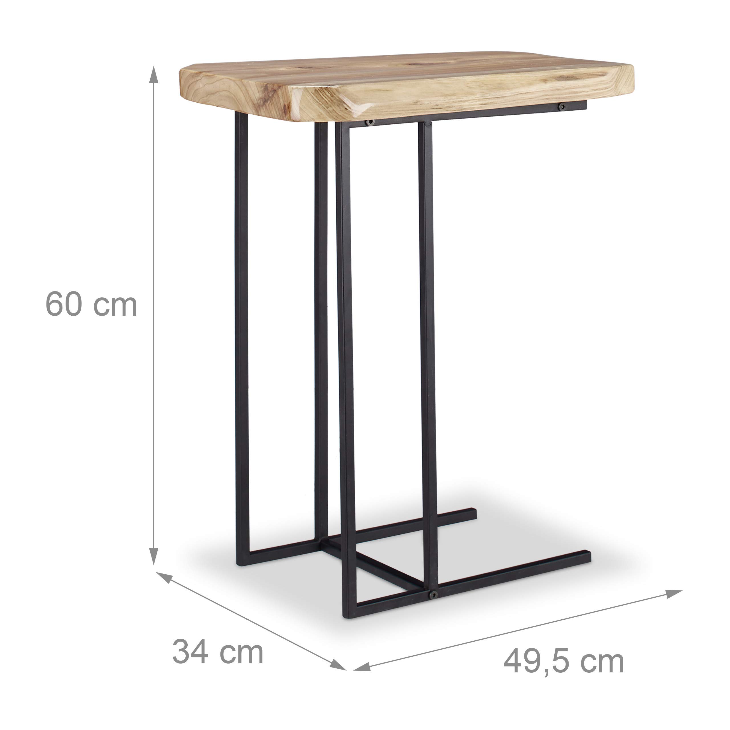 Relaxdays Mesa Auxiliar Rústica, Madera de Cedro-Hierro, Beige, 60 x 34 x 49,5 cm