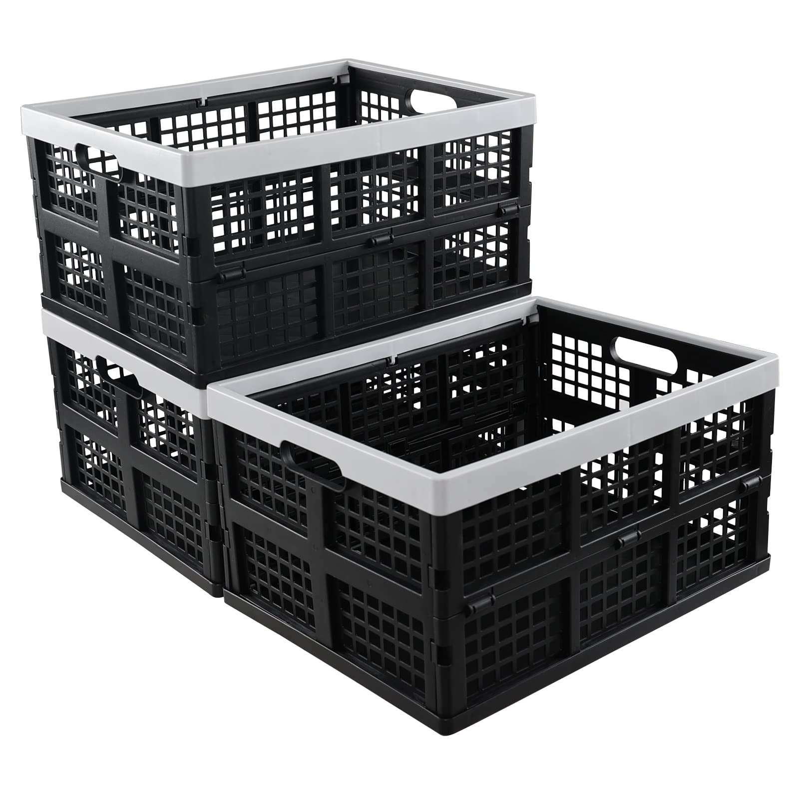 Set di 3 cesti pieghevoli impilabili da 30 l, cassette pieghevoli in plastica