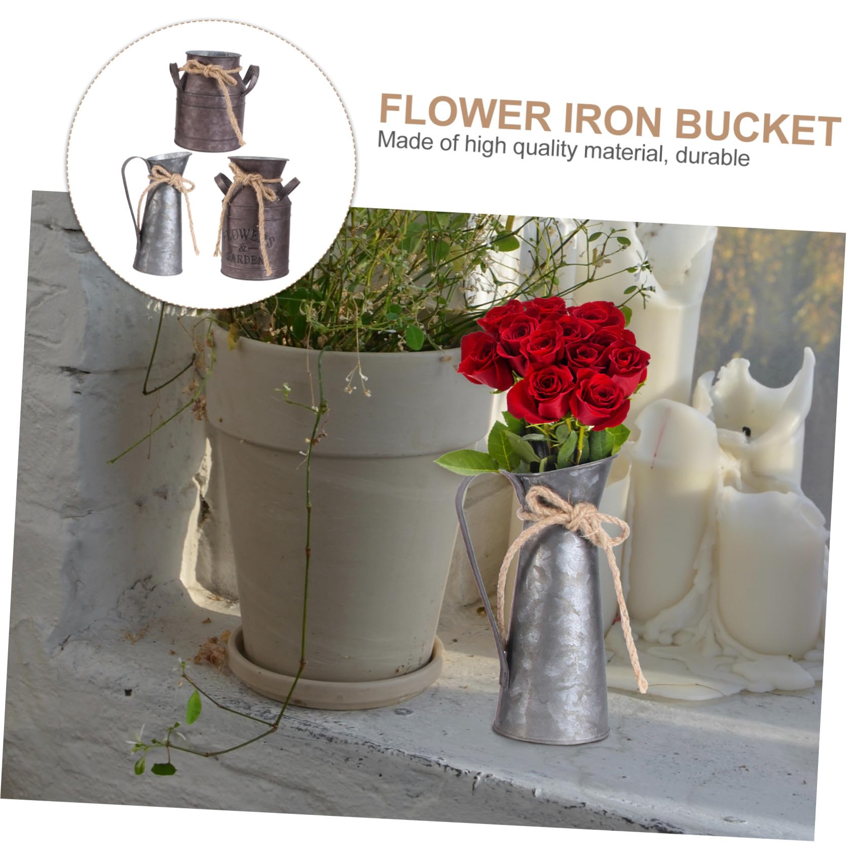 Hemoton, 3 vasi da fiori in stile vintage, in ferro, per il latte, in stile rustico