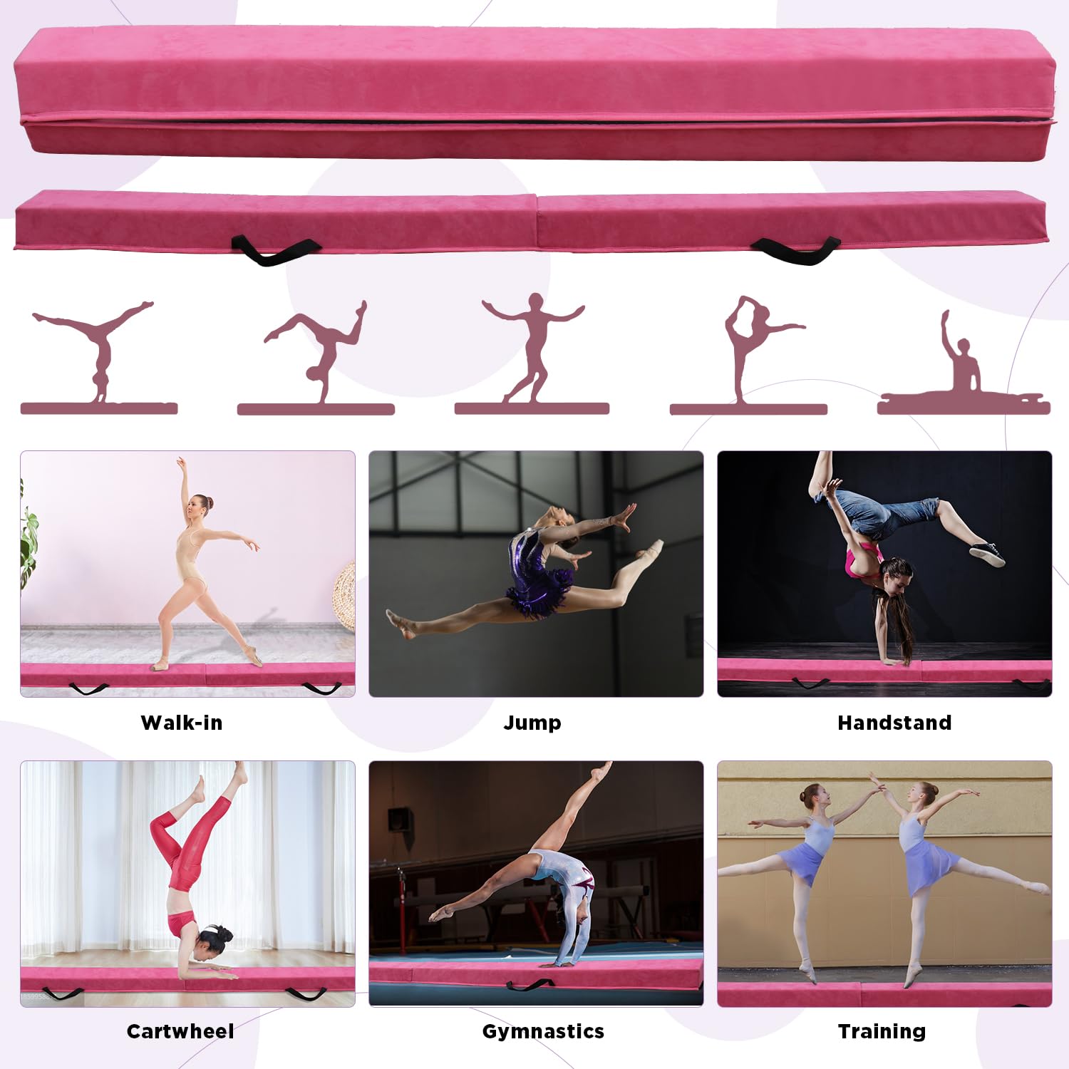 Viga de Equilibrio Gimnasia 300 cm, Barra de Gimnasia Plegable Portátil para Entrenamiento con Base de Goma Antideslizante para Niños, Principiantes y Gimnastas Profesionales