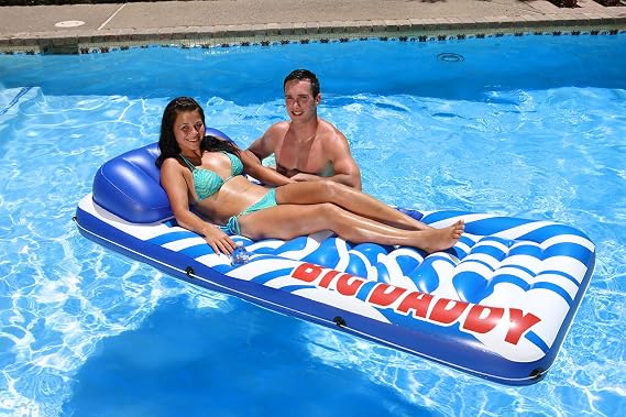 Poolmaster Big Daddy Oversized Pool Float Mattress for Adults, Extra Large Inflatable Pool Raft Lounger with Pillow, Cup Holder and Rope, Spacious Lake River Beach Float
