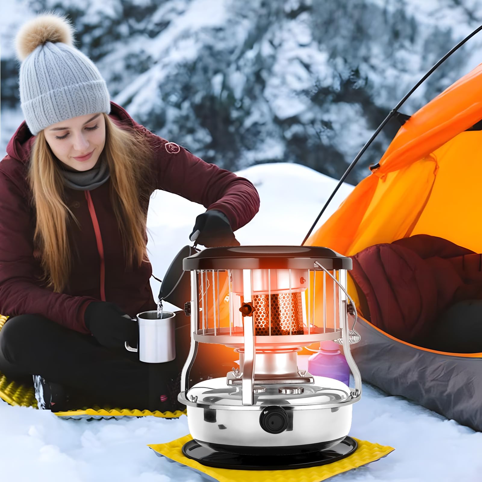 Tragbare 2-in-1 Kerosinheizung & Herd:9000 BTU Einstellbare Indoor/Outdoor Heizung für Camping, Eisfischen & Notfallgebrauch, Weiß