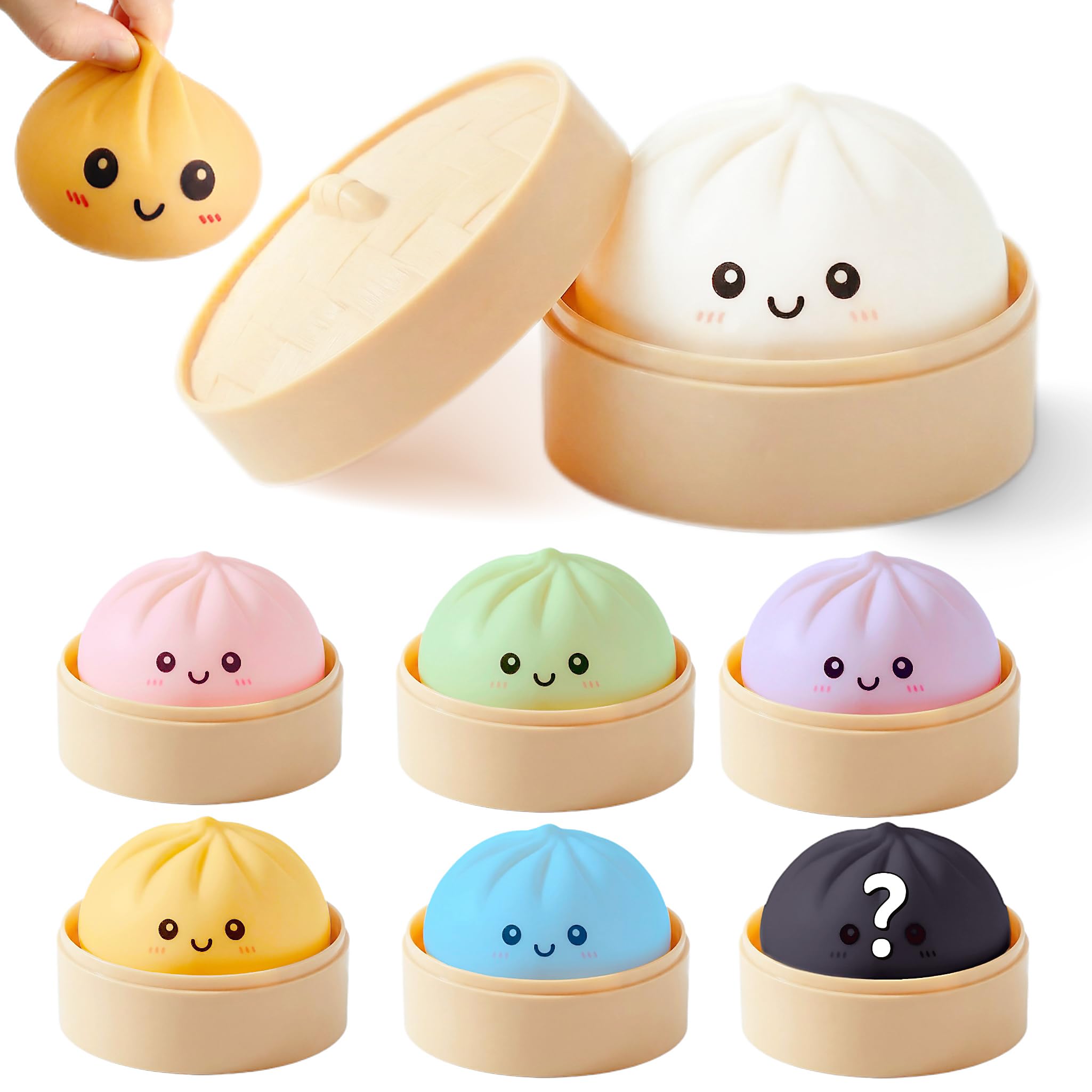 Photo 1 of 1PCS Dumpling Stress Ball for Kids and Adults, Random Colors Squishy Toys, Slow Rising Squishy Dough Sensory Ball with Steamer, Soft Dumpling Fidget Toys, Sensory Squeeze Bun Party Favors