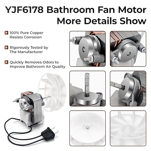 Miniatura 3 de Motor de ventilador de escape de baño YJF6178 actualizado 70CFM 60HZ 120V 1.1A CCW de repuesto para Nau-tilus Reemplazar ventiladores de baño N678