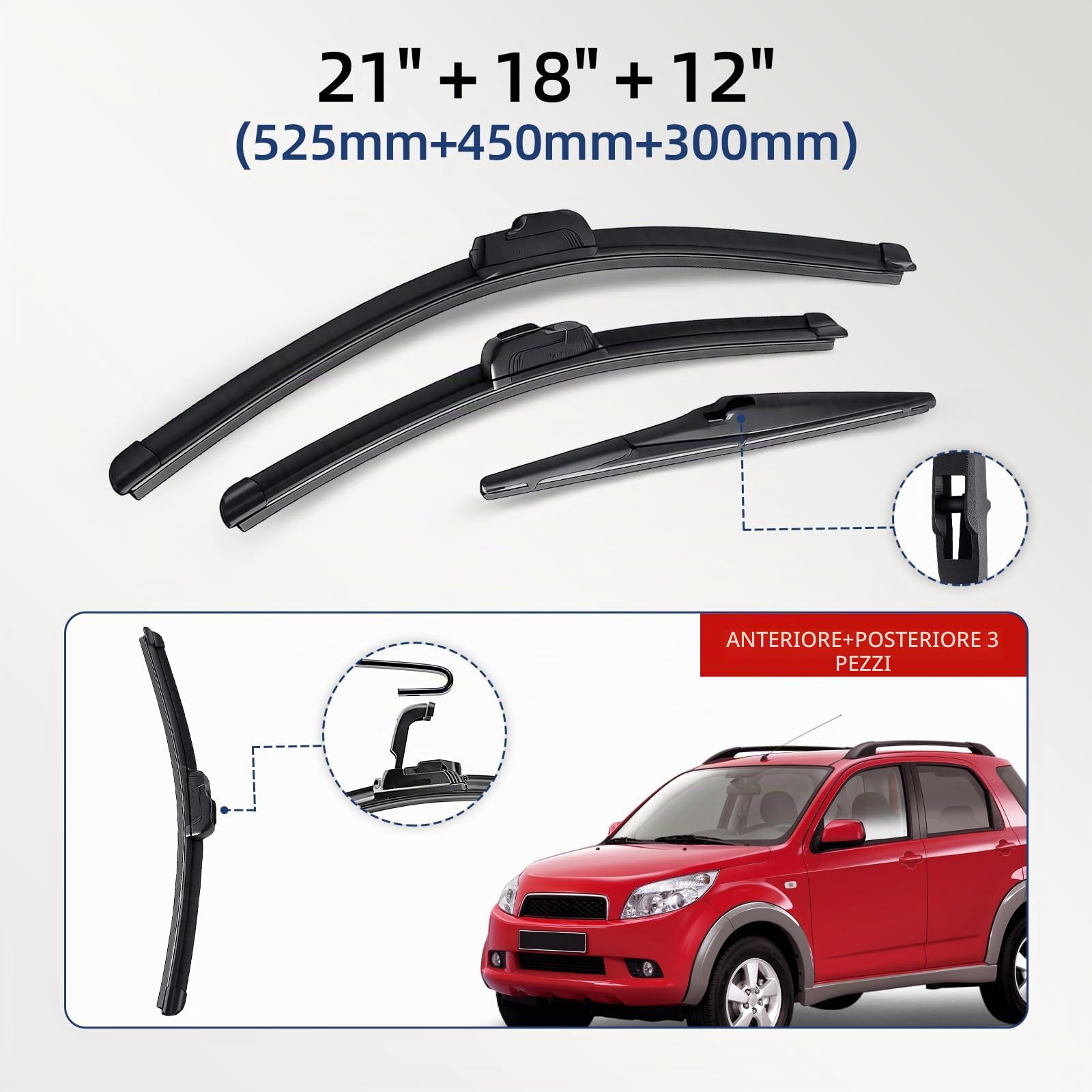 Per Daihatsu Per Terios MK2 J200 F700 2006 2007 2008 2009 2010 2011 2012-2017 Anteriore Posteriore Tergicristallo Parabrezza Finestra Accessori 3PCS