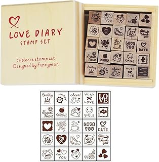 Wooden Rubber Stamps,Youkwer 25 Pcs Mini Cute DIY Diary Stamps Set with Wooden Box ï¼ˆ25PCSï¼ŒLove Diaryï¼‰