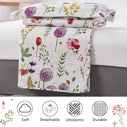 Miniatura 7 de Ropa de cama con plantas, hojas y flores de diente de león tamaño matrimonialqueen, liviana, para verano, púrpura, rojo, verde, amarillo cubrecama