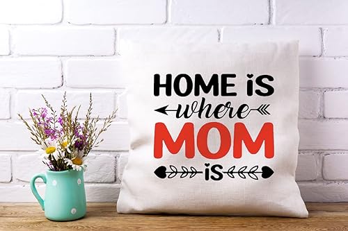 Miniatura 2 de Funda de cojín con texto en inglés Home is Wherever Mom is Decoration, regalo de cumpleaños para mamá, algodón, 18 x 18 pulgadas (solo funda)