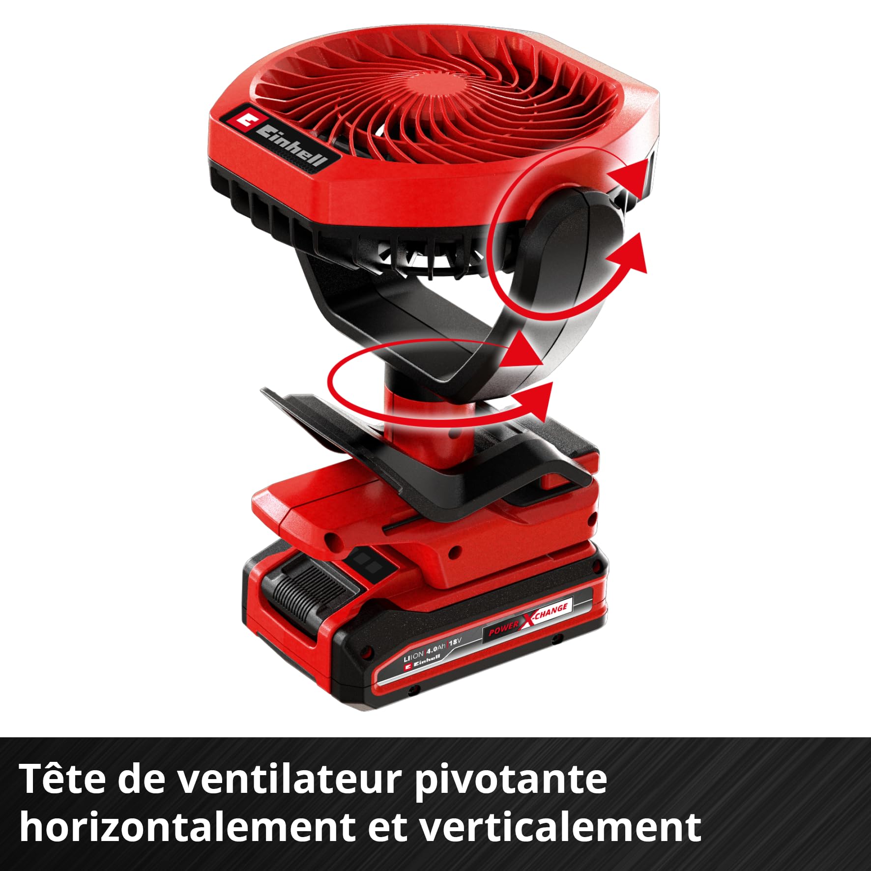 Einhell Ventilateur sans fil GC-CF 18/110 Li-Solo Power X-Change (18 V, moteur sans charbon, 3 niveaux de vitesse, réglable en continu, possibilités de fixation multiples, vendu sans batterie)