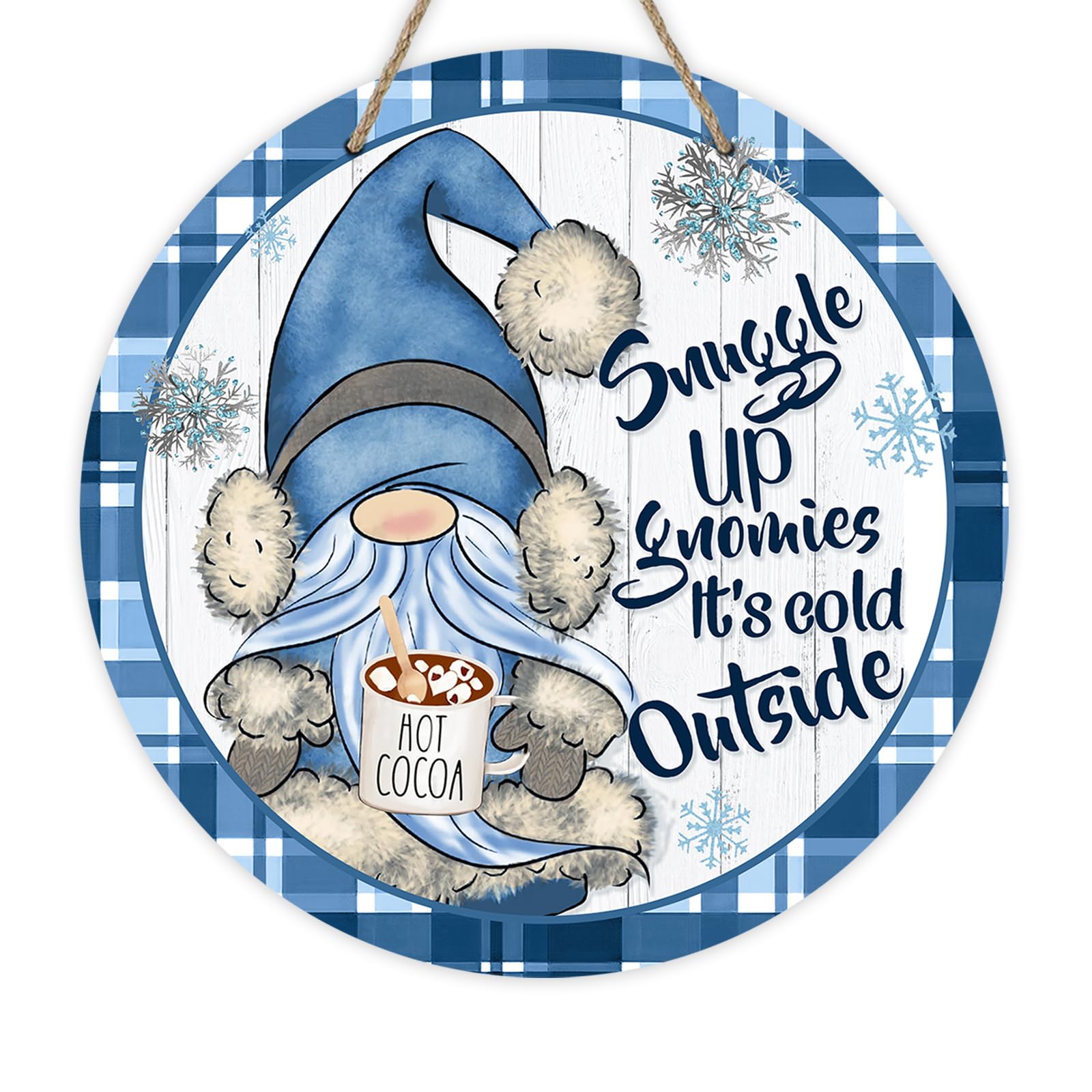 Panneau en métal Snuggle Up Gnomies pour sublimer votre porte d'entrée cet hiver
