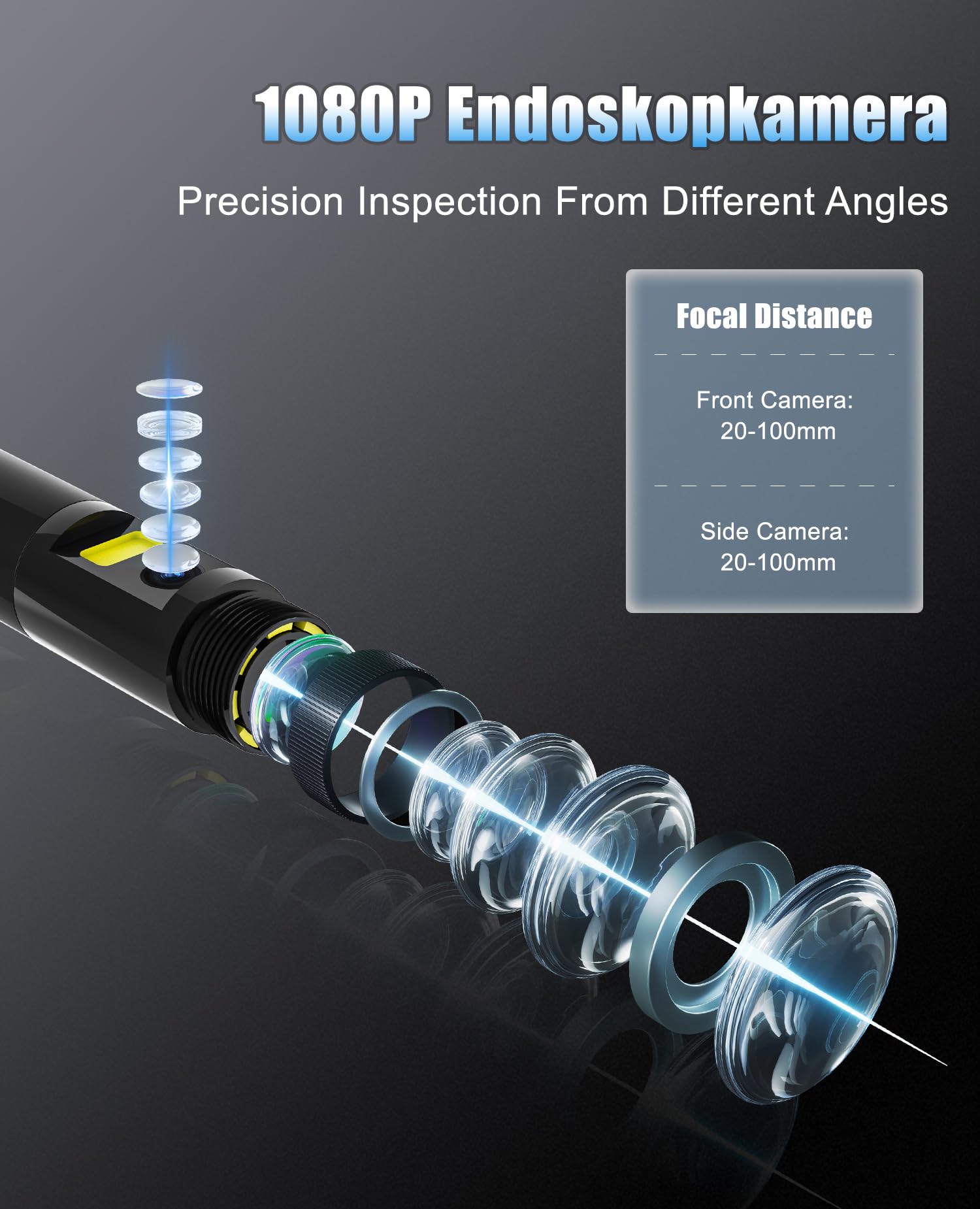 Telecamera endoscopica con luce 20 m, schermo IPS da 4,5 pollici, doppia camera tubolare, 1080P 7,9 mm, telecamera di ispezione IP67, impermeabile industriale endoscopio con 8 + 1 luci LED
