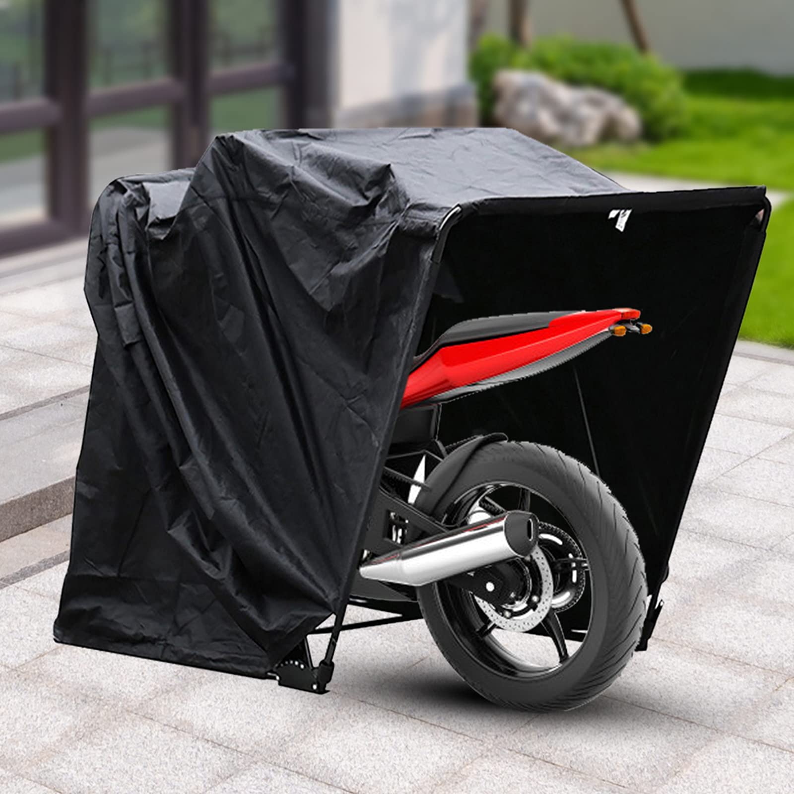 Garaje de moto resistente a los rayos UV e impermeable, 270 x 105 x 155 cm, tienda plegable para moto y scooter, garaje universal ventilado con marco de acero y bolsa de transporte