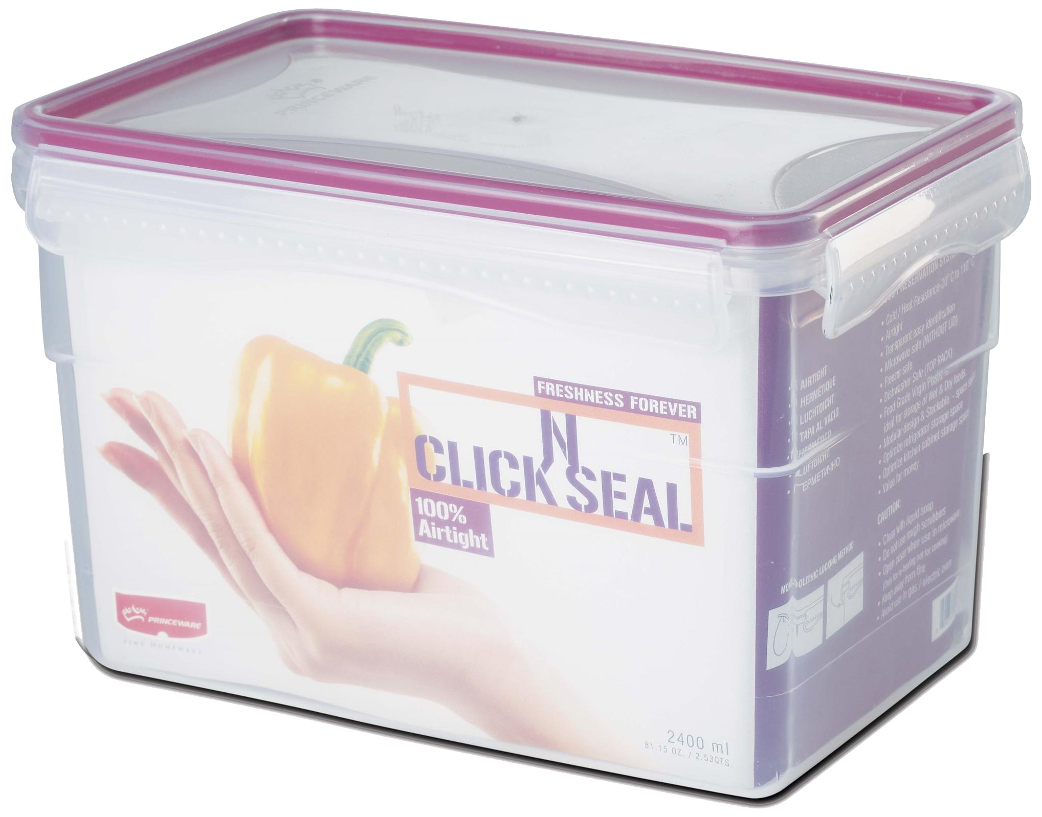 PrincewareClick N Seal Rectangular Container, 2.4 Litres, Violet