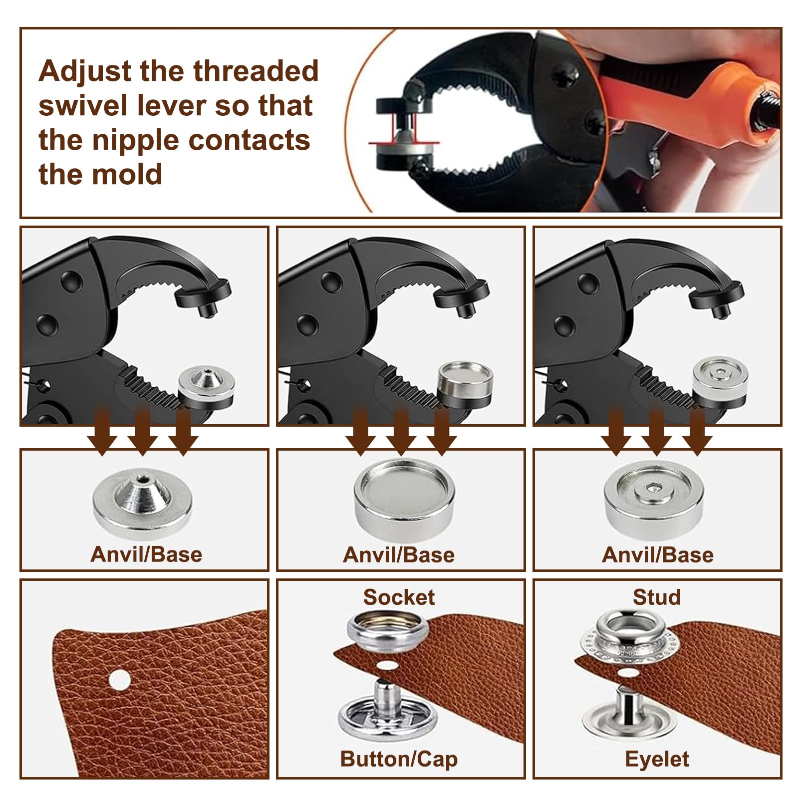 IVEOPPE Set di pinze con occhielli magnetici, 200 occhielli antiruggine (Ø 10 mm), per teloni, tessuti, tende da sole, tende da sole e similpelle