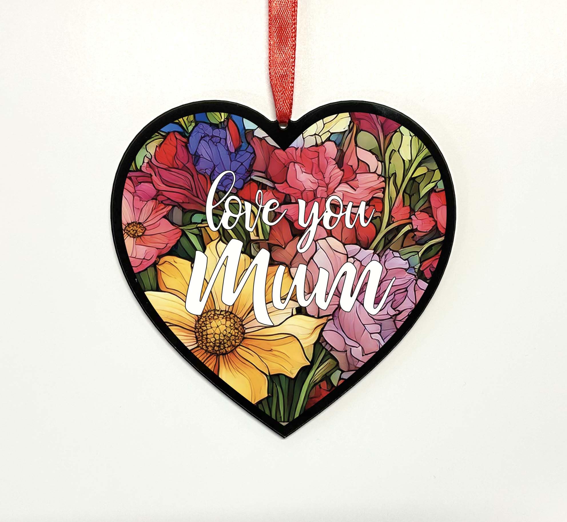 Image Industry Love You Mum Stained Glass Effect Heart Suncatcher - Garden Gift - Mum Gift - Mother's Day (13cm)
